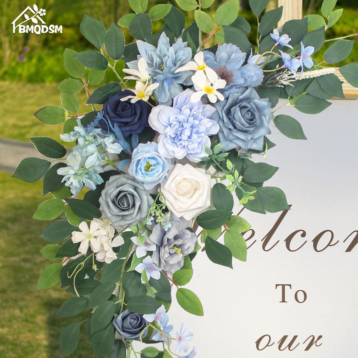 Pack of 2 Artificial Flowers for Backdrop Decoration, Wedding Arch Flowers,Reception Welcome Sign, Eucalyptus Garland, Suited to Aisle Decor and Wedding Arches(Blue)