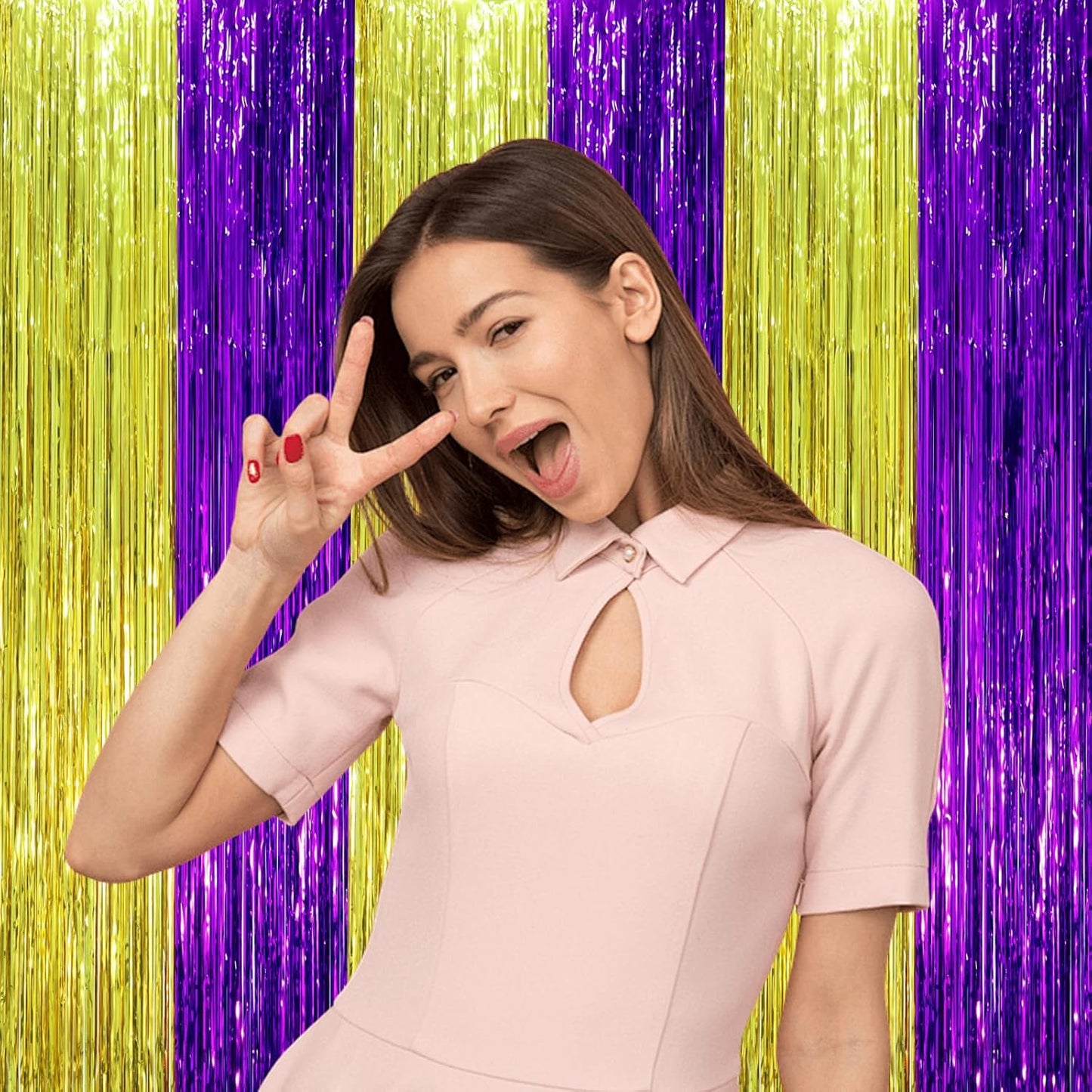 2 Pack Purple and Gold Foil Fringe Backdrop Curtains, Tinsel Streamers Party Decorations, Fringe Backdrop, Door Shimmer for Graduation or Birthday Party