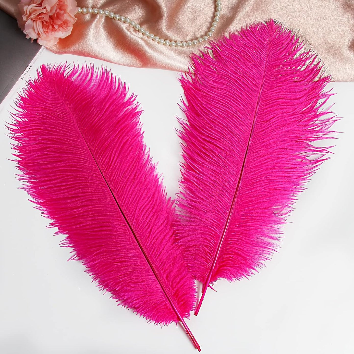 THARAHT Hot Pink Ostrich Feathers 12pcs Large Natural Bulk 16-18Inch 40cm-45cm for Wedding Party Centerpieces Easter Gatsbi and Home Decoration Feathers