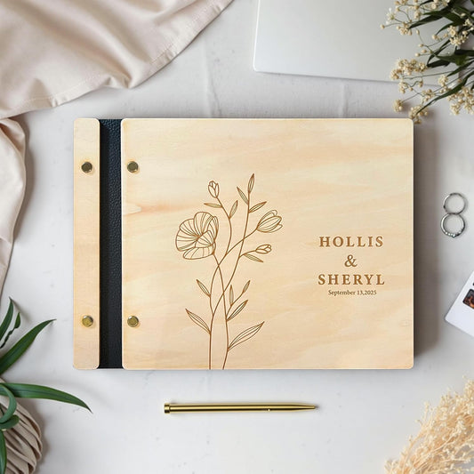 Personalized Wooden Wedding Guest Book, Custom Reception Sign Wooden Guestbook, Wedding Anniversary Birthday Decoration Supplies, Ideal for Photo Wedding Album, Photobooth Guestbook (Natural Wood)