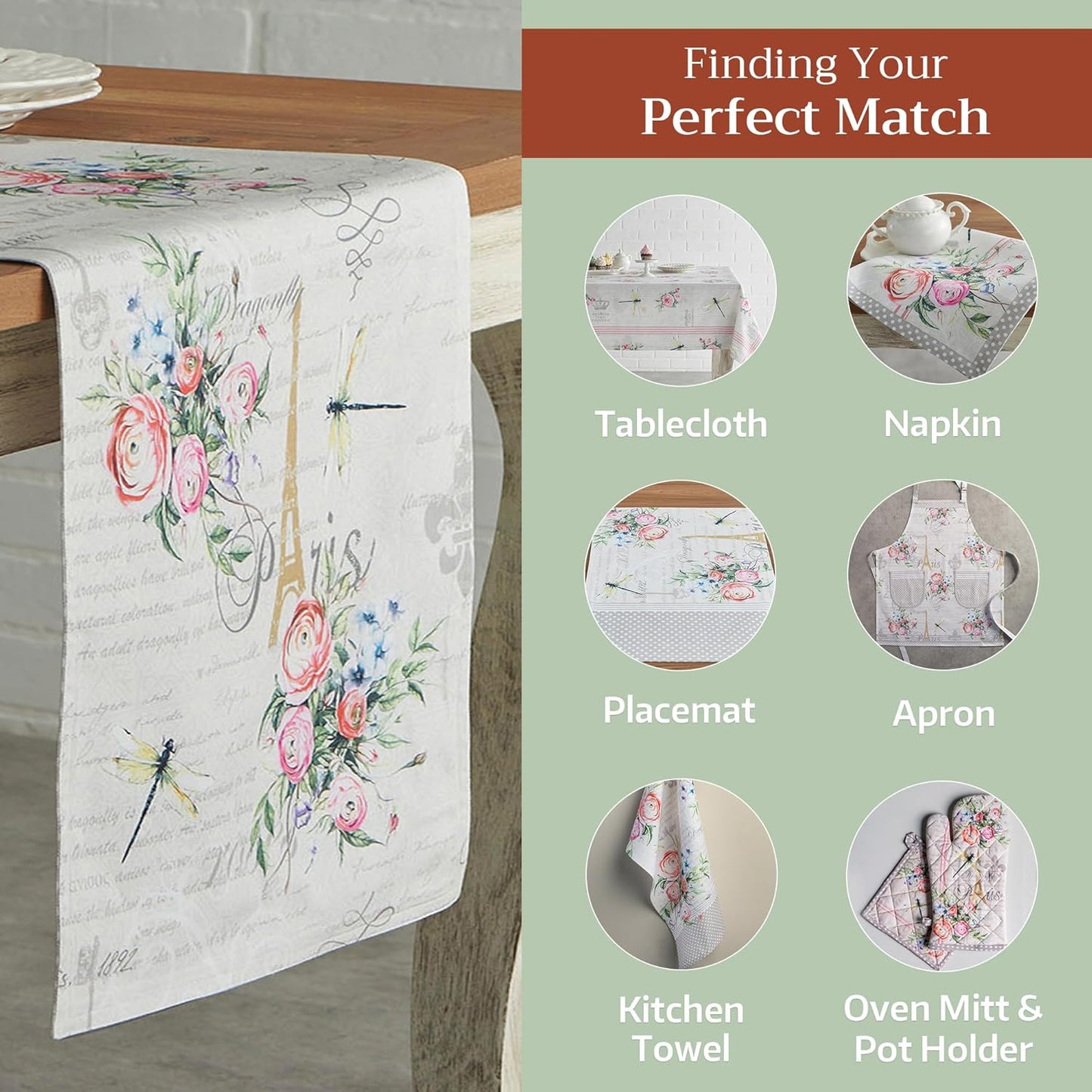 Maison d' Hermine Table Runner 100% Cotton Double Layer Table Runners 72 inches Long Decorative for Home Kitchen Dining Party Wedding Bridal Shower Spring Summer (Champ De Mars, 14.50" x 72")