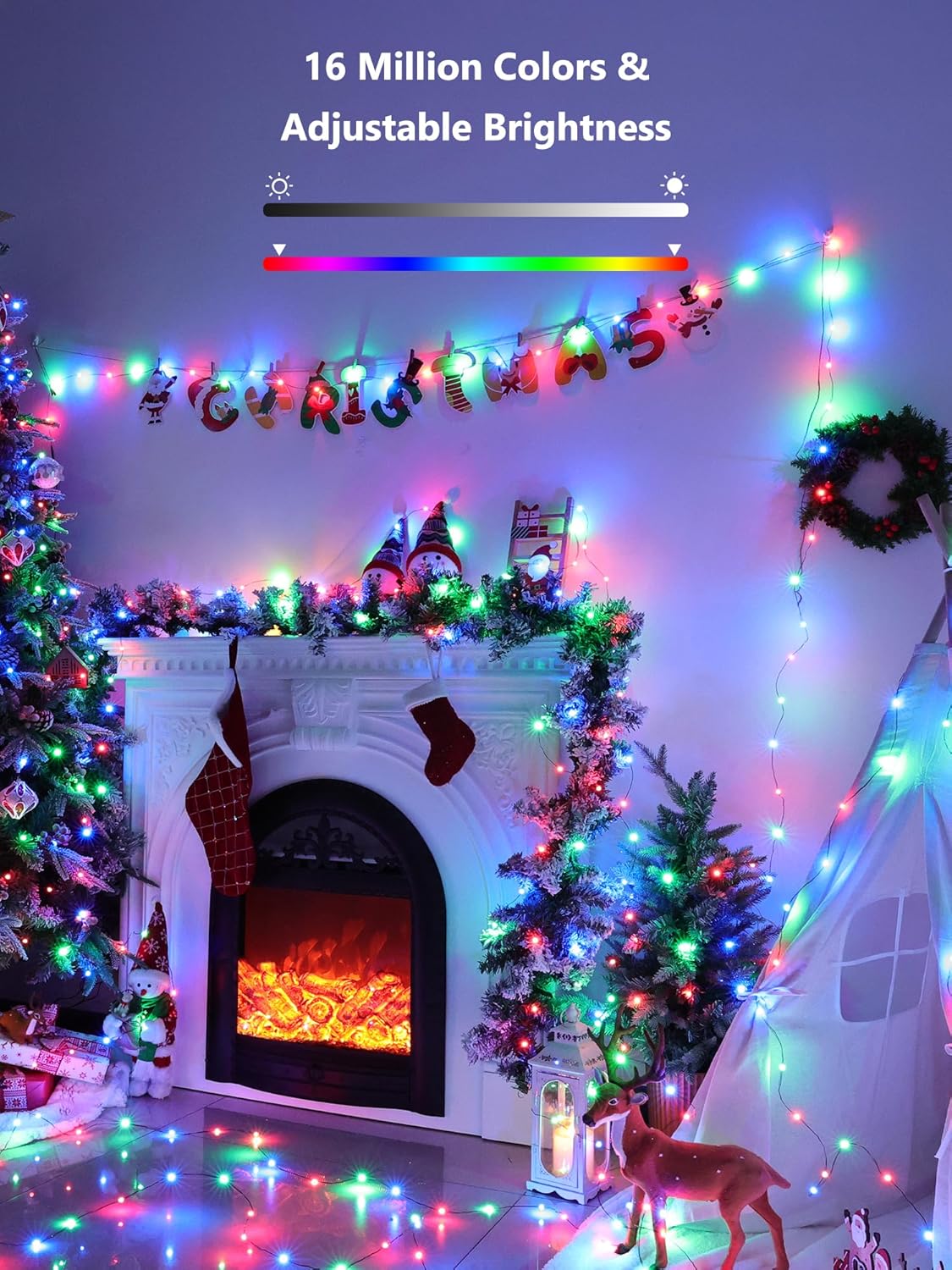 BrizLabs Smart Christmas Lights, 66ft 200 LED Color Changing Xmas Lights Work with Alexa & Google Home, Rainbow Fairy Light Dimmable Halloween Decorative Lighting Green Wire for Xmas Halloween Party