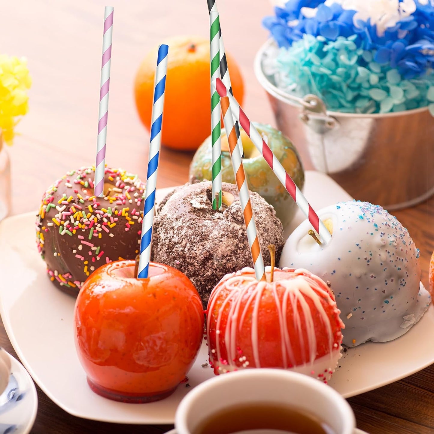 200 Striped Paper Straws, Biodegradable Disposable Drinking Colorful Straws for Birthdays, Coffee, Cocktail, Lemonade, Weddings, Bridal, Baby Shower, DIY Decorations, Party Supplies