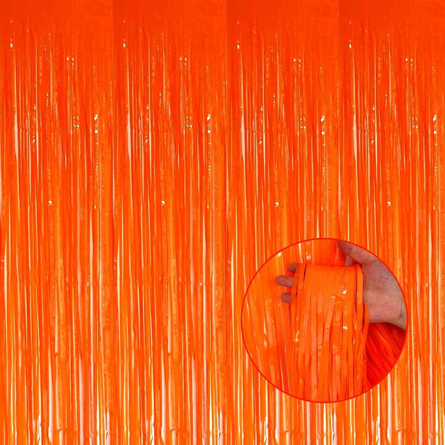 4 Pack Macaron Orange Foil Fringe Curtain Backdrop, 3.28Ft x 8.2Ft Metallic Tinsel Streamer Curtains, Birthday, Wedding, New Year’s, Christmas Decorations Party Supplies, One Size