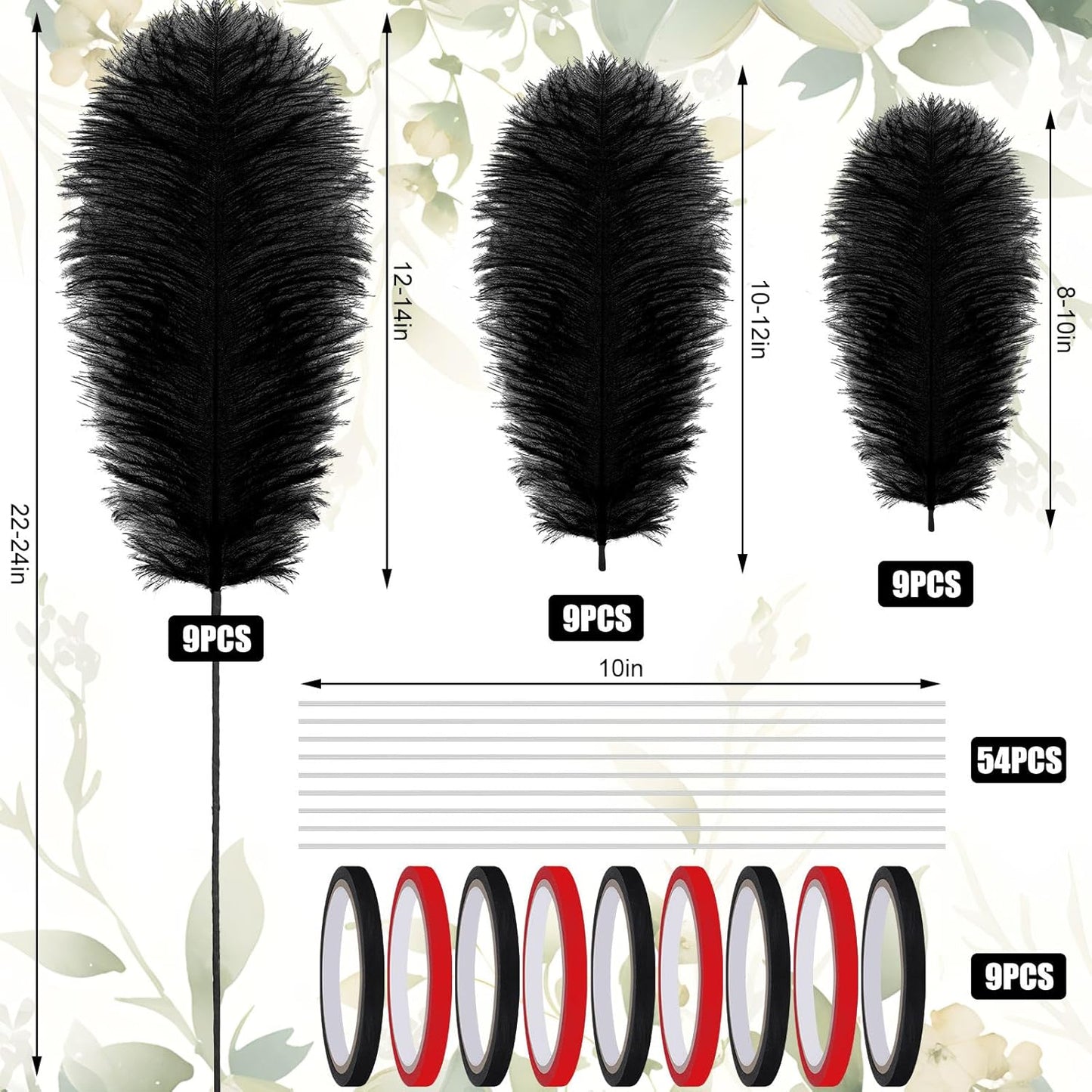 6 Sets Wedding Table Centerpiece Accessories Including 159 Pieces Natural Ostrich Feather Bulk Plastic Vases and Beads Necklaces for Wedding Home Party Centerpiece Supplies(Black, Red)