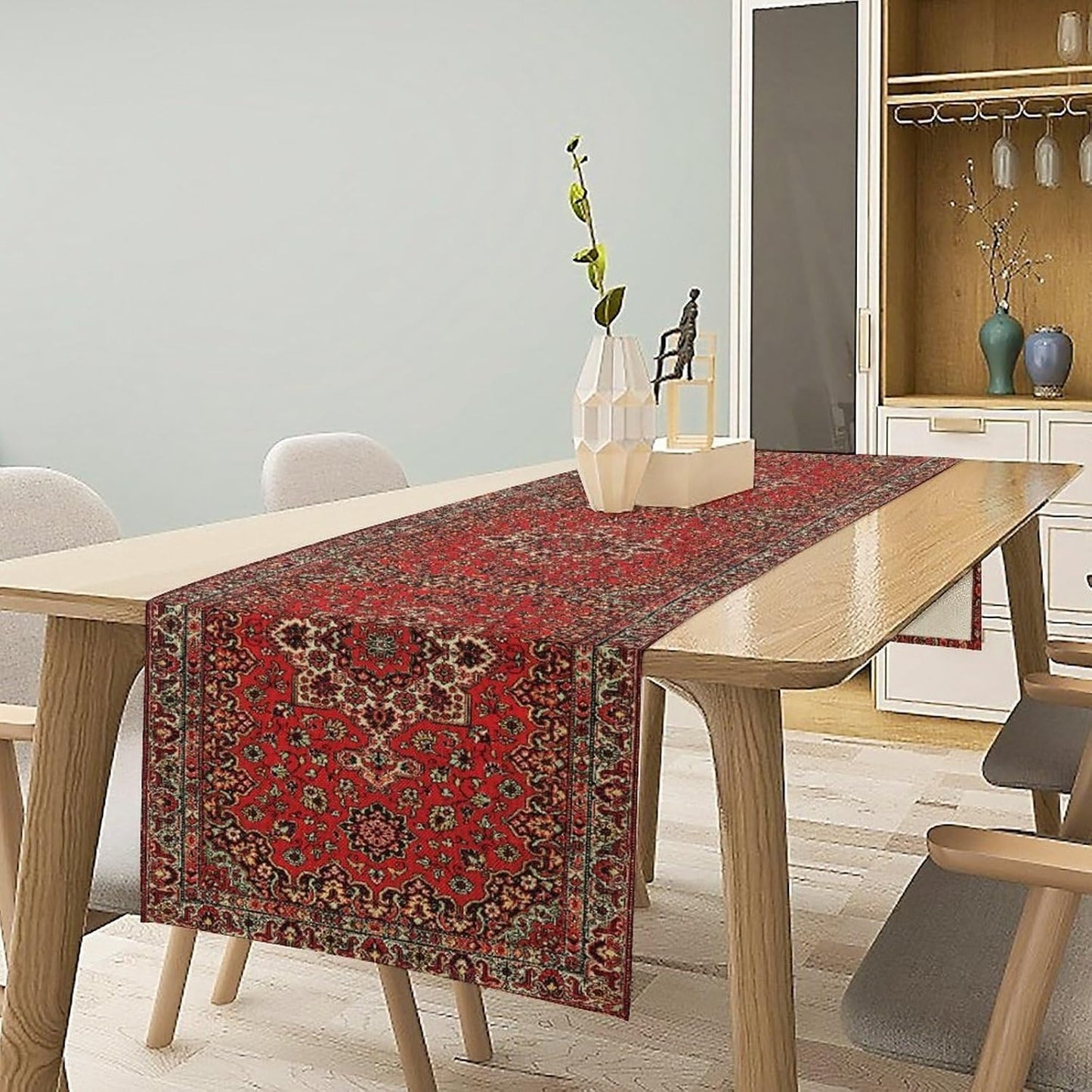 Vintage Boho Red Table Runner,Elegant Mid Century for Home Farmhouse Kitchen Table Dining Coffee Room Garden Party Wedding Decor 13x90in