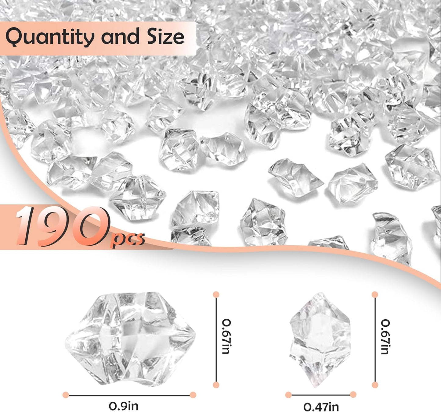 190Pcs Clear Vase Fillers, Fake Crush Ice Rocks Acrylic Diamonds for Wedding Centerpieces Home Party Table Scatter, 0.9 in Plastic Gems for Fish Tank Decor