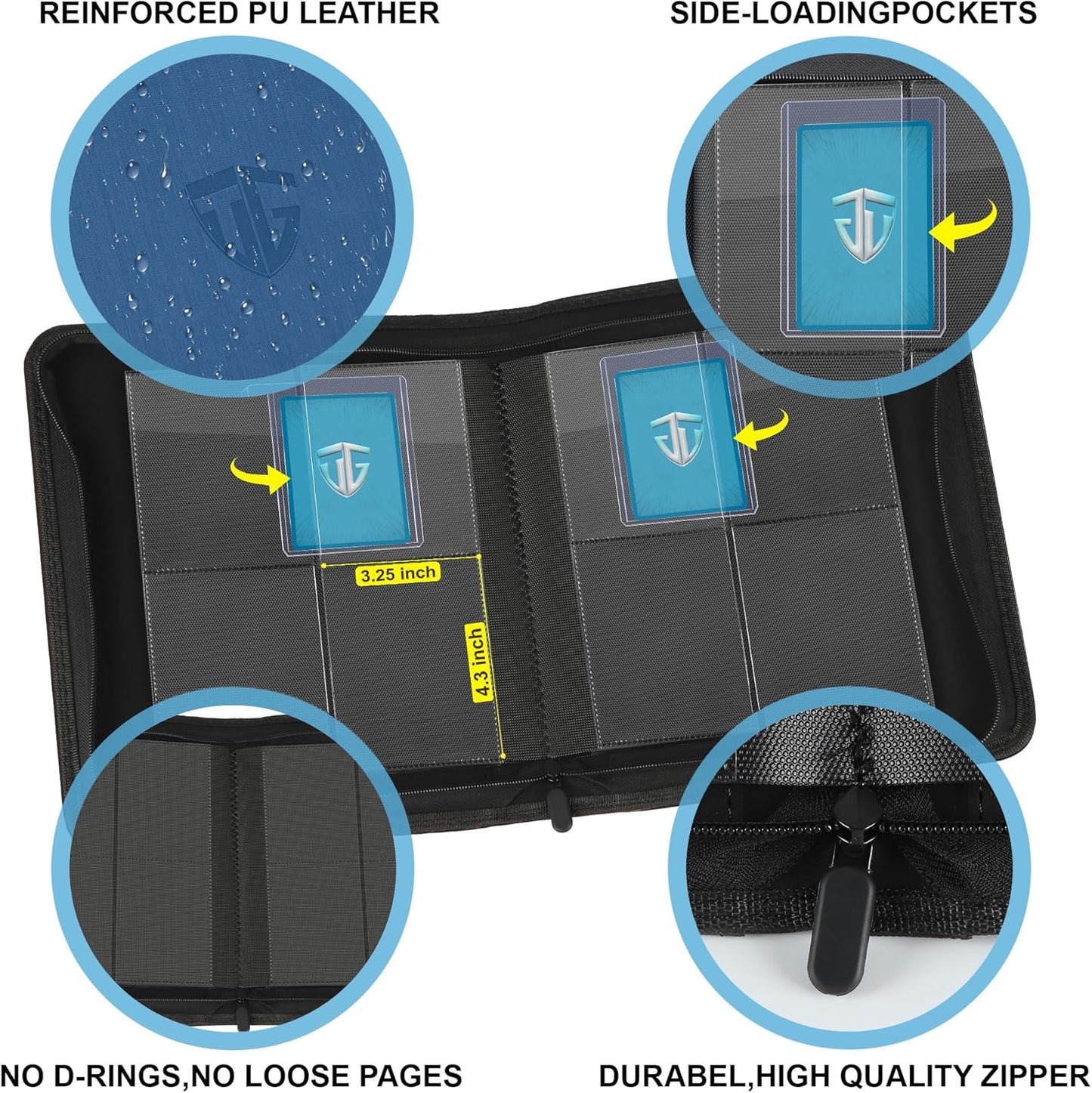 Toploader Binder,Holds 112 Toploaders, 4 Pocket Top Loader Binder for 3" x 4" Rigid Card Holders for Trading Cards or Sports Cards Binder (Blue)