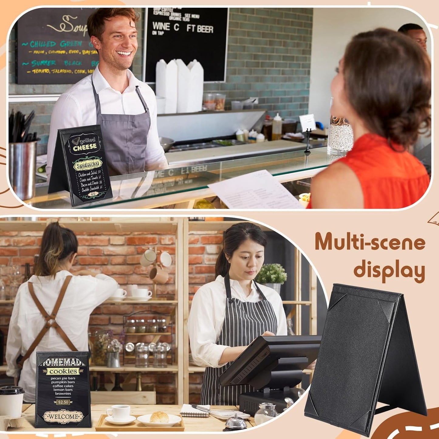 Gerrii Leatherette Table Tents Black PU Leather Menu Covers Bulk Double Sided Frame Sign Holders 2 Side Drink Dessert Menu Folders for Restaurant Coffee Cafe Bar Wedding Supplies(30 Pack,5 x 7 Inch)