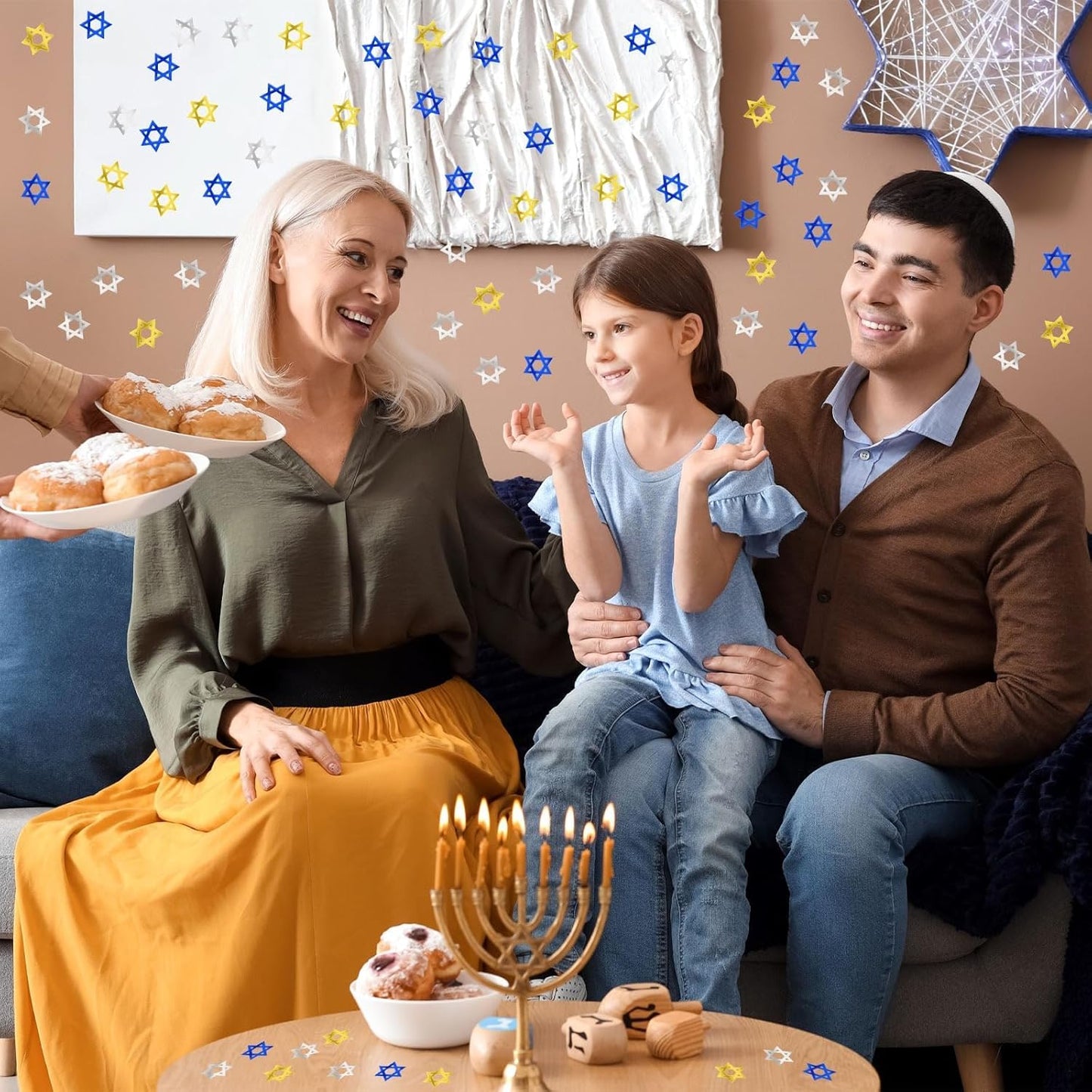 MARFOREVER Star of David Glitter Confetti, Hanukkah Confetti Table Decorations Gold Blue Silver Chanukkah Metallic Foil Sprinkles Sequin for Jewish Festival Hanukkah Party Supplies Decor