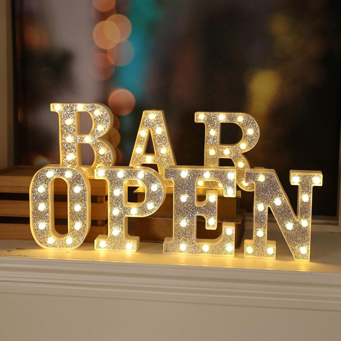 Light Up Letter S - Marquee Alphabet Sign with Glitter Frame, Battery Operated Table Decor for Prom, Engagement Party, Wedding, Birthday, Home Decor (Gold/White)