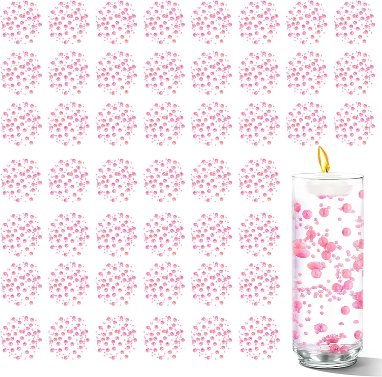 50 PCS Artificial Floating Beads for Centerpieces Vases, Pink Porcelain 8+3mm AB String Beads for Wedding Party Pearl String for Decor, String Pearls for Crafts Vase Filler
