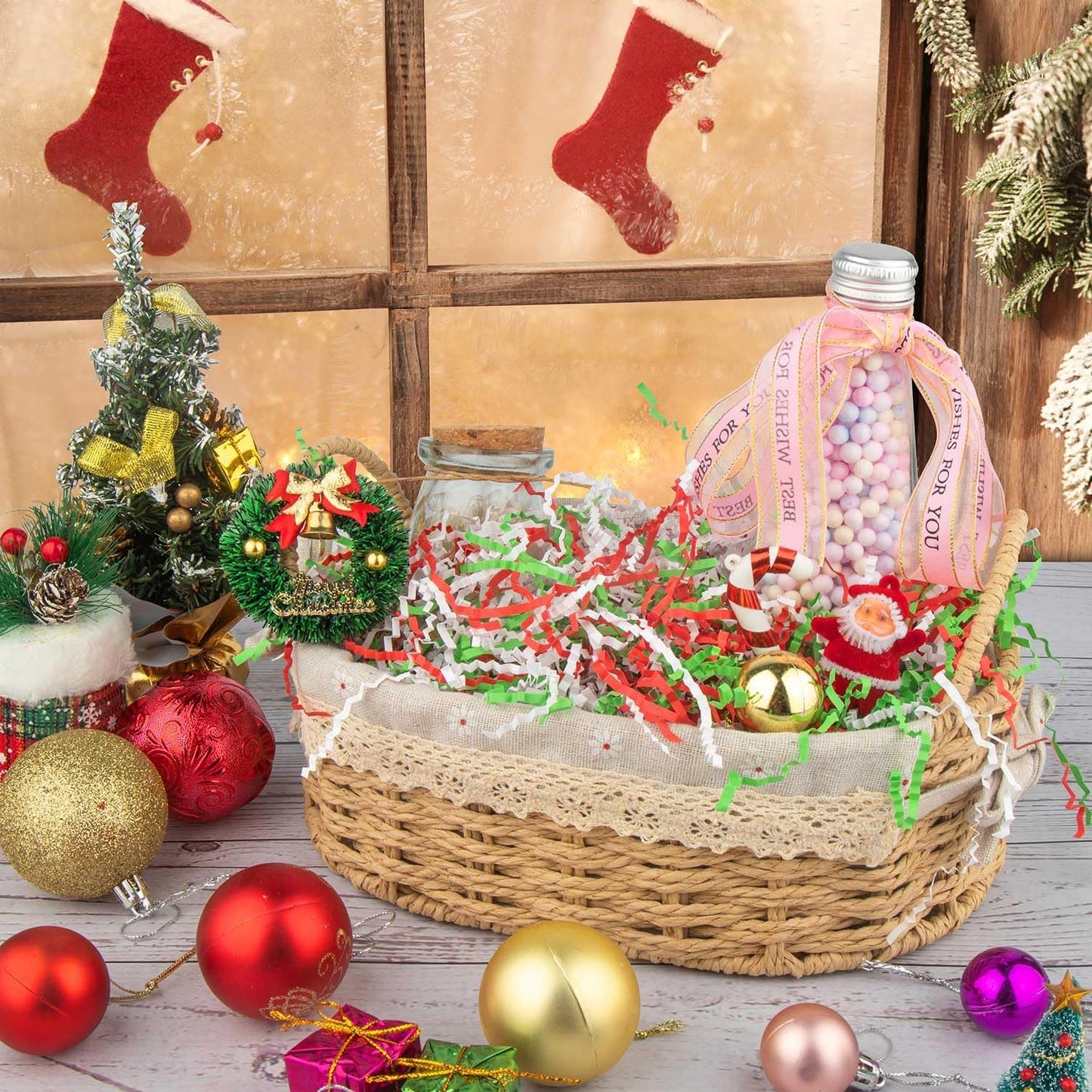 Caleihd Crinkle Cut Paper Grass Cushion Paper Streamer for Christmas Wedding Birthday Bridesmaid Engagement Craft Gift Boxes Bags Filler Decoration 4.5oz Red&Green&White