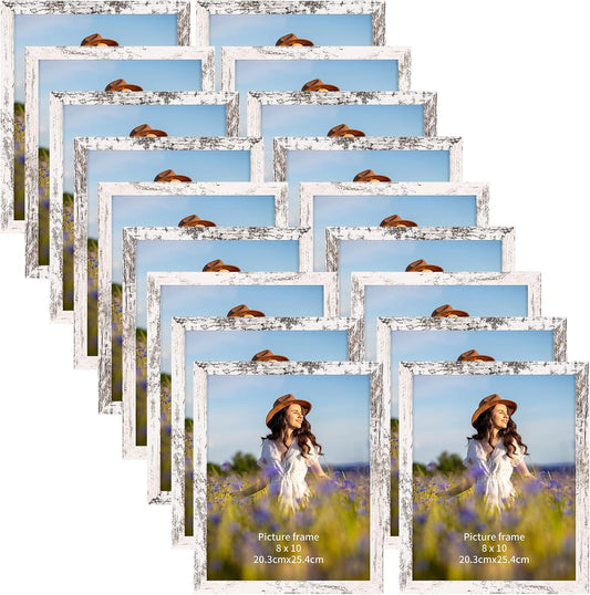 PETAFLOP Wooden Bulk 8x10 Picture Frame Set of 18, White Distressed Photo Frames Fits 8 by 10 for Wall or Tabletop Display