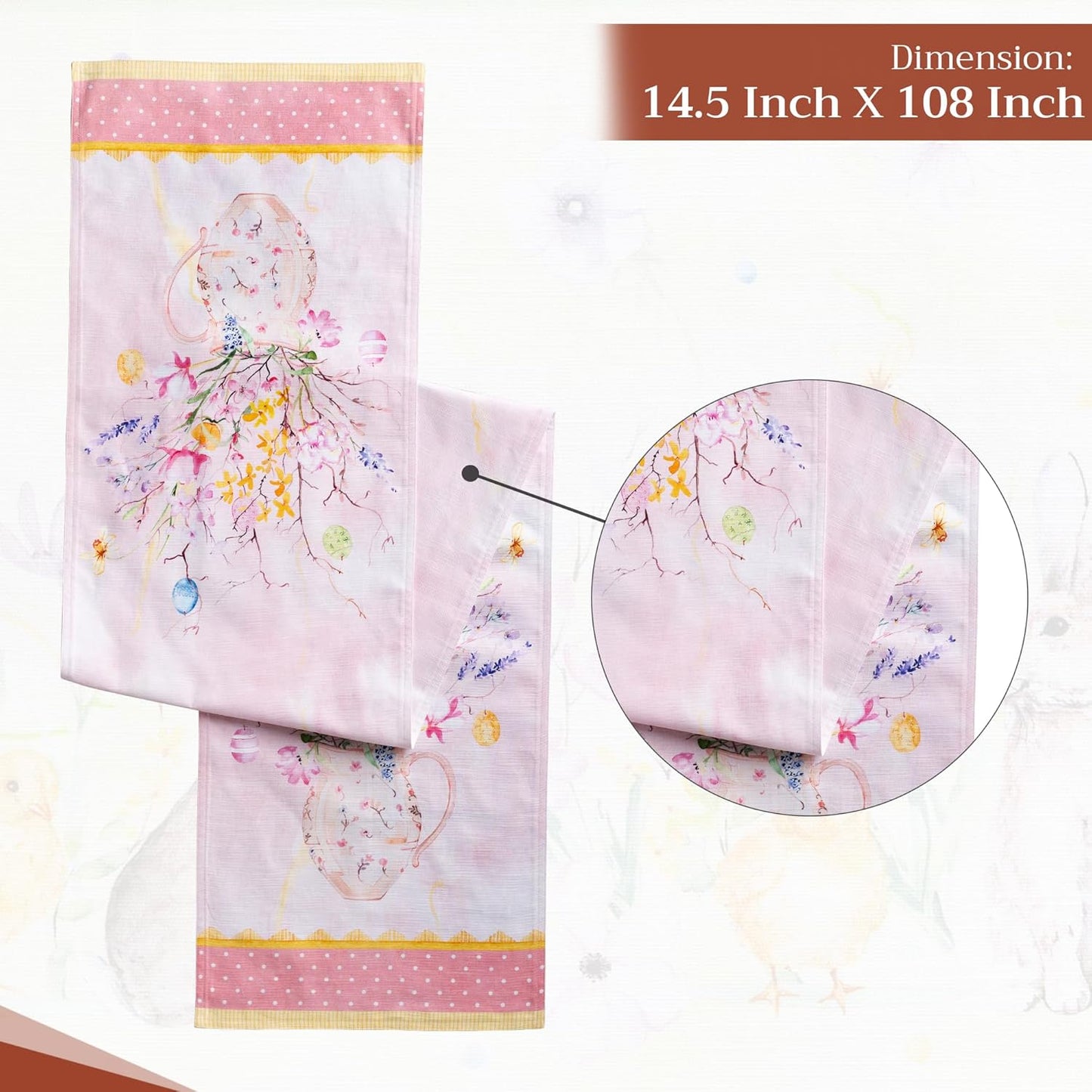 Maison d' Hermine Table Runner 100% Cotton Double Layer Table Runners 108 inches Long Decorative for Home Kitchen Dining Party Wedding Bridal Shower Spring Summer (Easter Zest, 14.50" x 108")