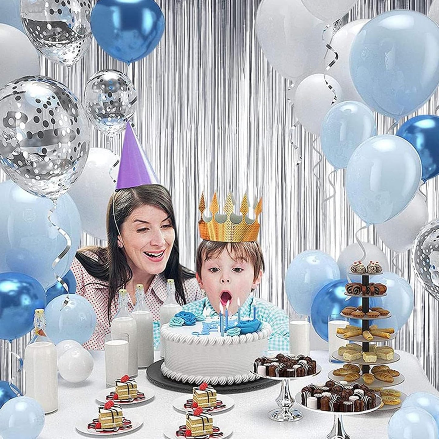 BEISHIDA 4 Pcs Silver Door Streamers Tinsel Curtain Party Streamers Backdrop Fringe Foil Wall Background for Birthday Halloween Christmas Wedding Party Decoration(3.28 ft x 6.56 ft)