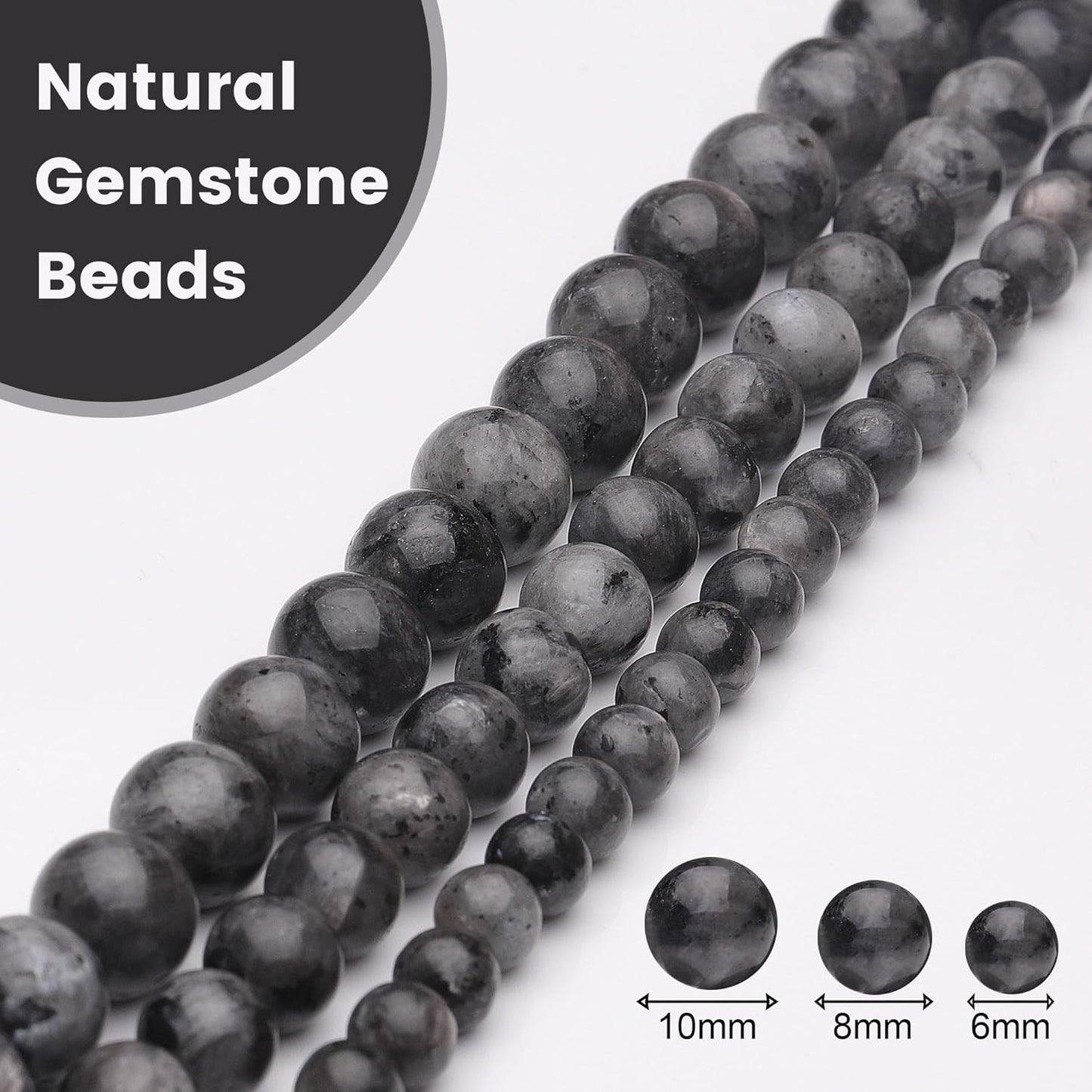 8mm Natural Stone Beads for Jewelry Making,Larvikite Labradorite Polished Smooth Round Gemstone Beads for Bracelet Necklace 15 Inch