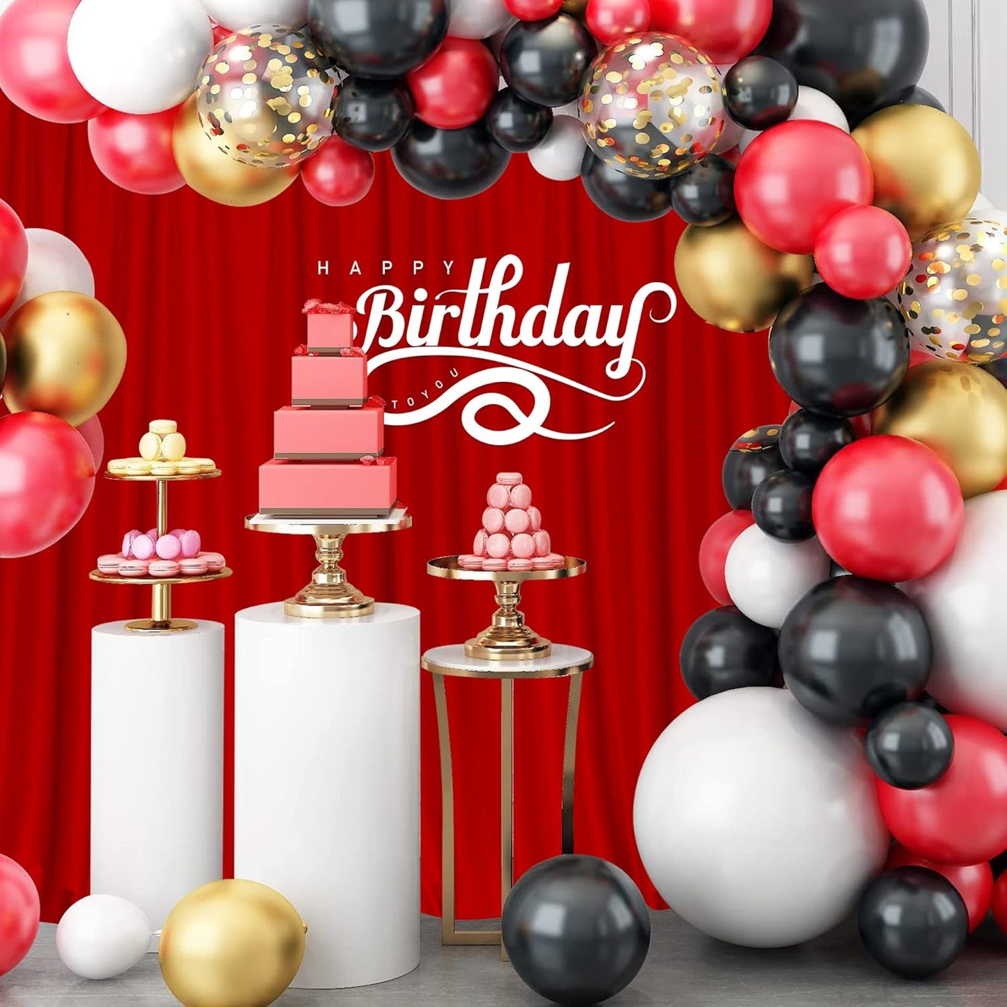 10ft x 7ft Red Backdrop Curtains for Party Valentine's Day Arch Stage Wedding Ceremony Curtains Fabric Photography Backdrop for Baby Showers Rod Pocket Home Decoration, 5ft x 7ft, 2 Panels