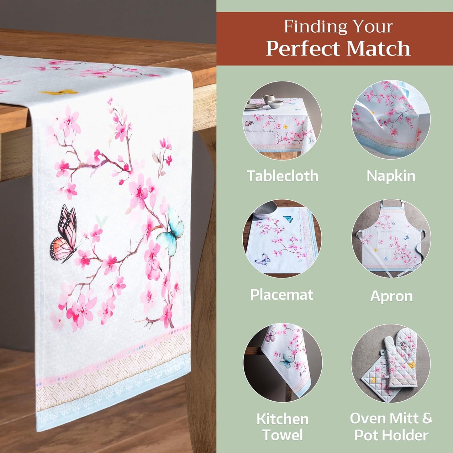 Maison d' Hermine Table Runner 100% Cotton Double Layer Table Runners 72 inches Long Decorative for Home Kitchen Dining Party Wedding Bridal Shower Spring Summer (Blossoms in Spring, 14.50" x 72")