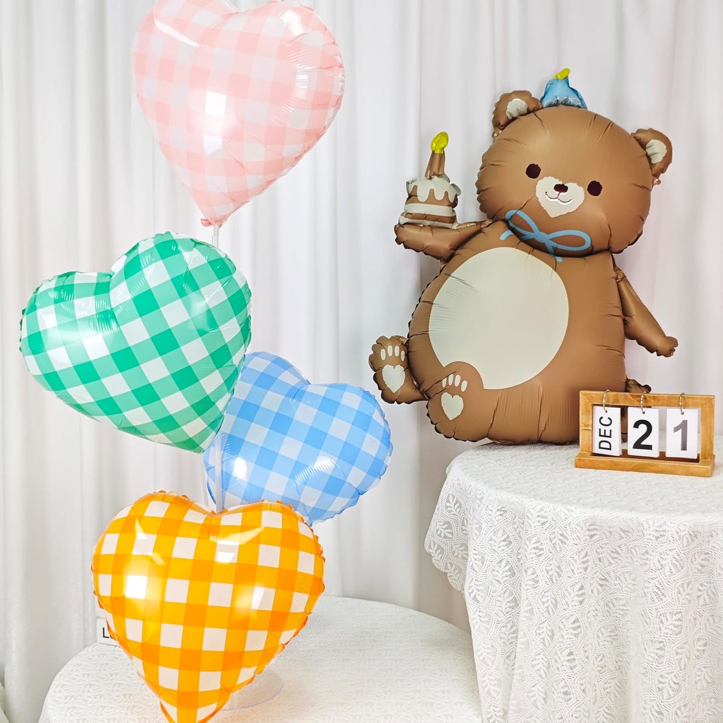 2PCS Matte Bear Animal Balloon With Hat Big Brown Bear Holding Birthday Candle Cake Bear Foil Balloon For Kids Jungle Safari Zoo Farm Birthday Theme Party Baby Shower Decoration