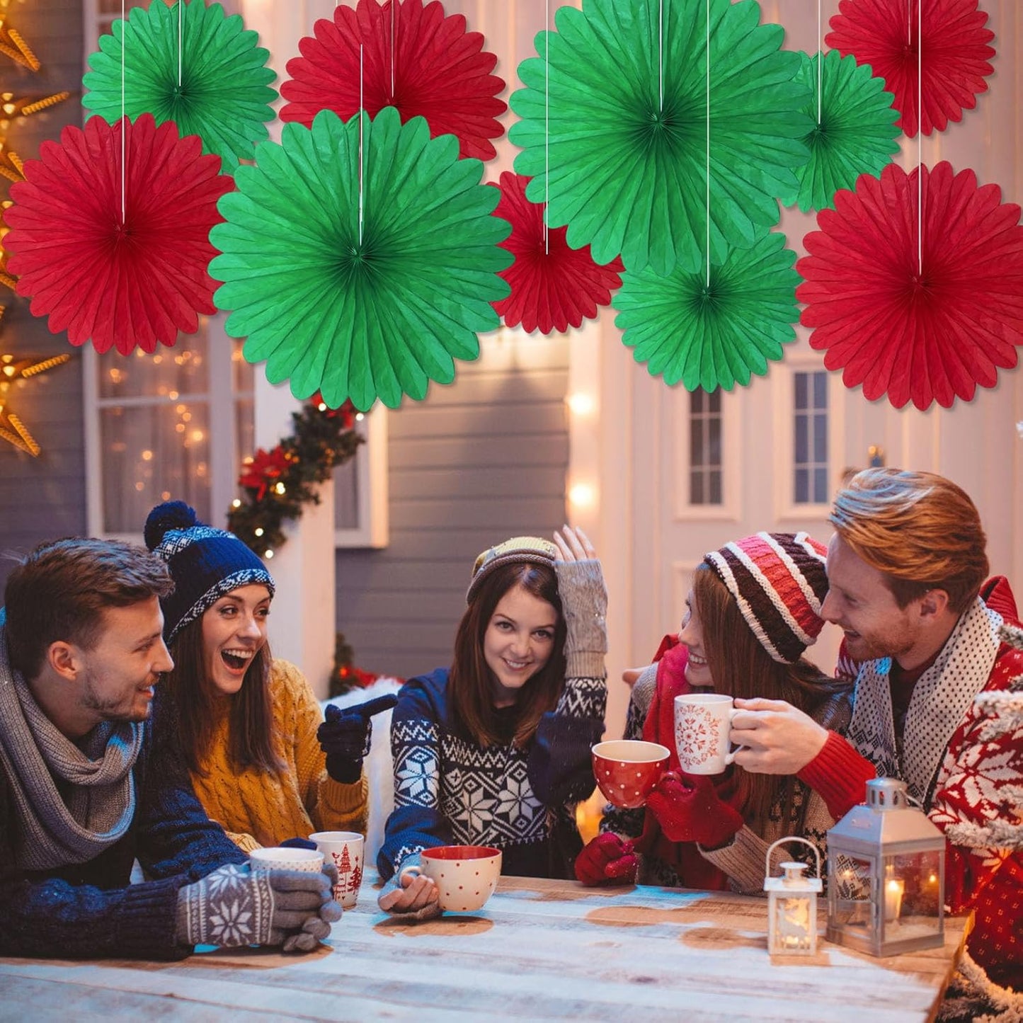 20 Pcs Red Green Hanging Paper Fan, Round Paper Fans Decorations Set for Weddings, Birthdays, Engagement, Bridal Shower, Christmas Party Supplies Decor