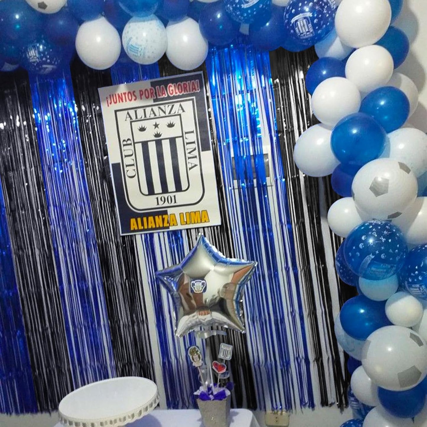 CANREVEL 2 Pack 3.3x8.2 Feet Black and Blue Foil Fringe Backdrop Curtains, Tinsel Streamers for Ocean Birthday Party Decorations, Graduation, Halloween, Under The Sea, Disco Party