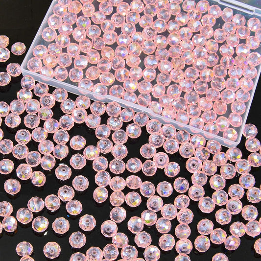 220Pcs 10mm Crystal Glass Beads for Jewelry Making Beads for Bracelets Necklace Pendants Making Supplies(Pink)