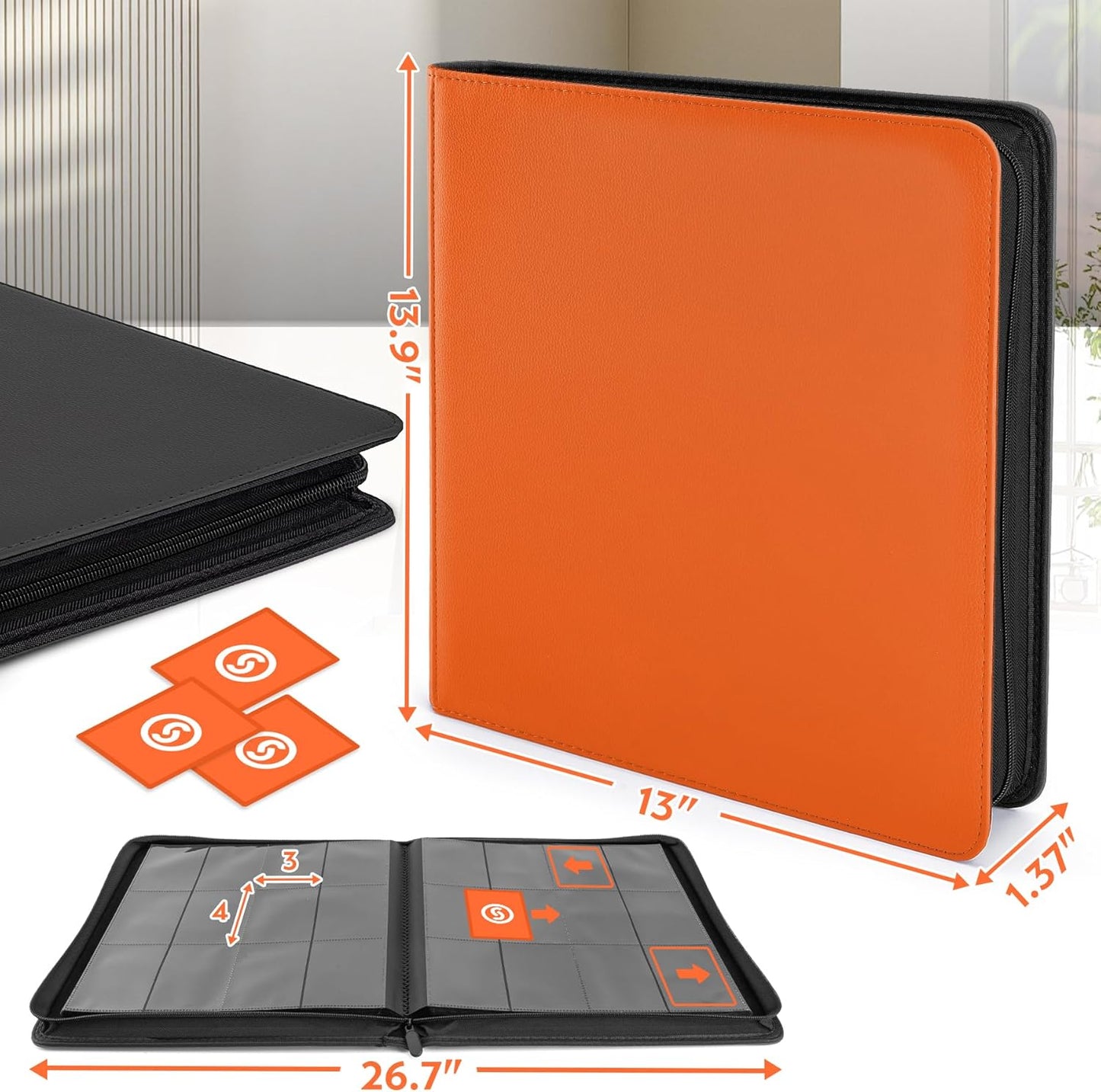 SMYV 12 Pocket Trading Card Binder, Premium PU Cover Card Binder for 720 Cards, Ringless Side Loading Card Collection Album Folders for MTG, TCG, Game Cards & Sports Cards (Orange)