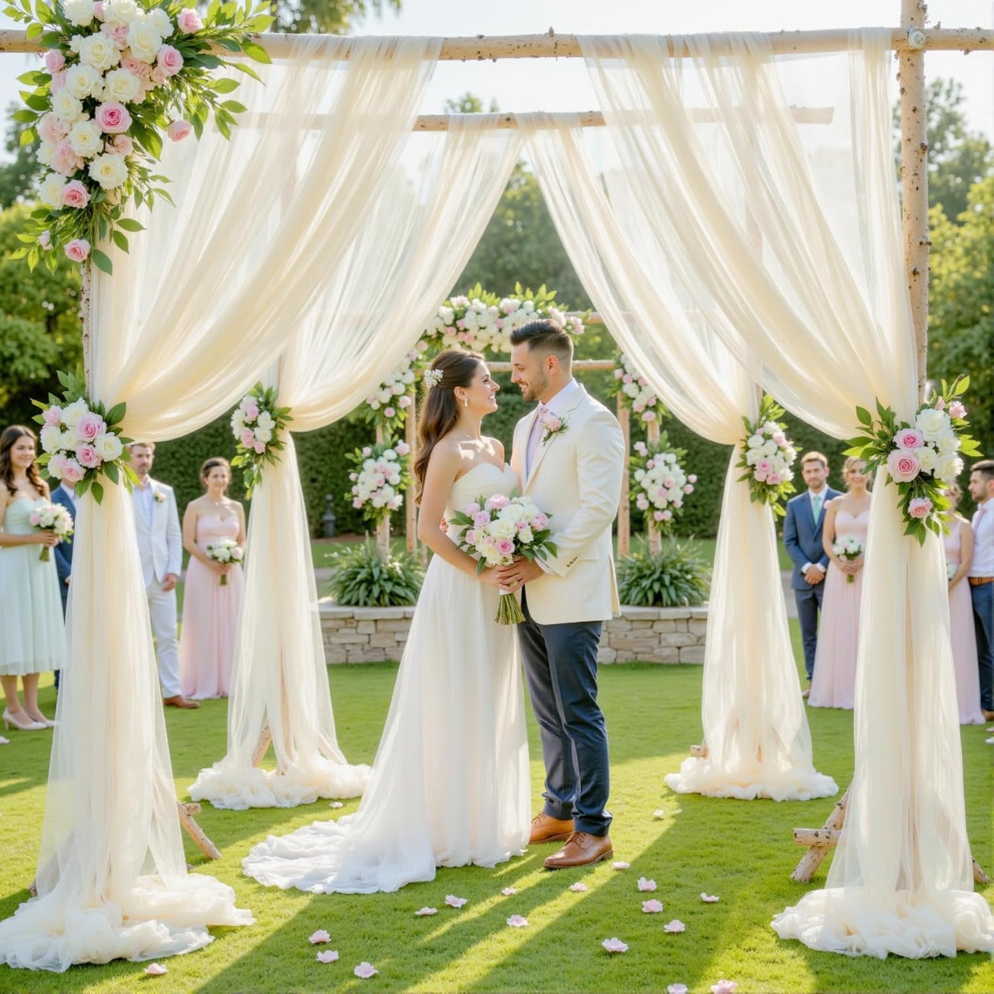 Wedding Arch Draping Fabric Backdrop 1 Panel 60" x 26Ft Ivory Drapes Curtains for Wedding Reception Sheer Tulle Backdrop Curtain for Ceremony Birthday Party Baby Shower Arbor Ceiling Decorations