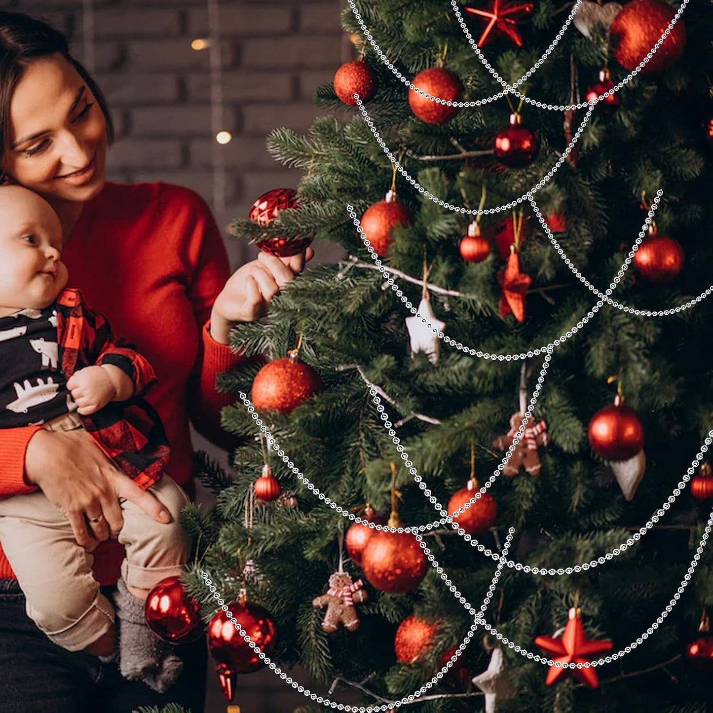 Faux Silver Pearl Beads Garland - 6mm Christmas Tree Beads 22 Yards Spool Pearl String Roll for Wedding Party Christmas Tree Decoration