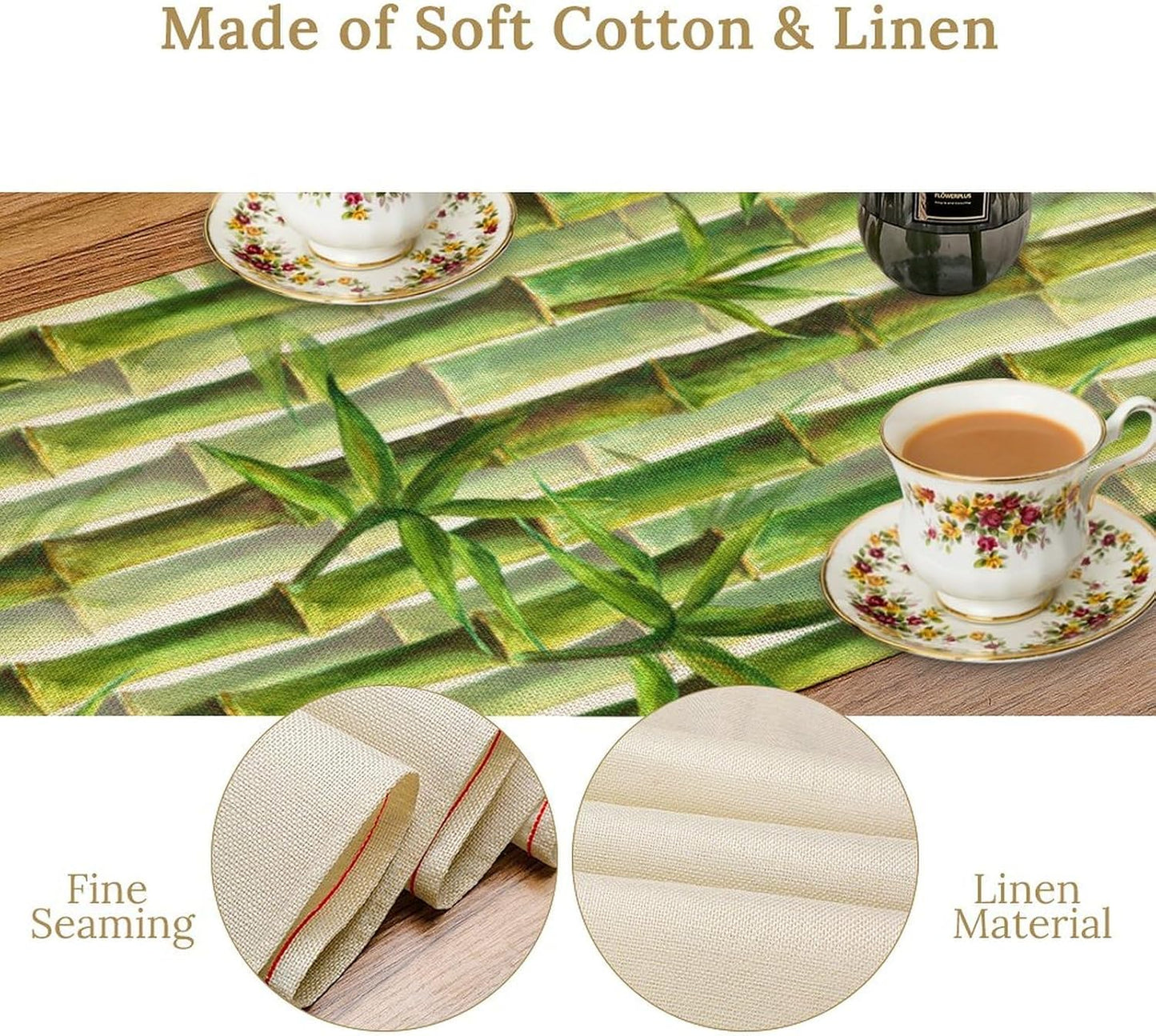 Bamboo Table Runner,Green Plant Print Table Runner for Kitchen Dining Table Home Party Decoration 13x108 Inch