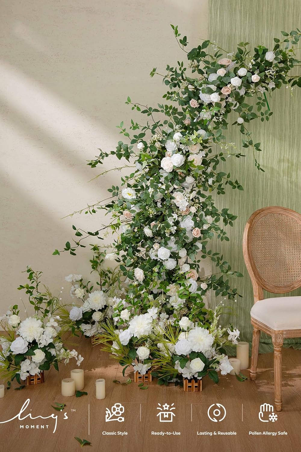 Ling's moment Flower Garland - 6FT Eucalyptus & Rose - Sweetheart Table Decor for Wedding Reception, Artificial Floral Garland for Mantle, Spring, Christmas Decoration, White & Lily