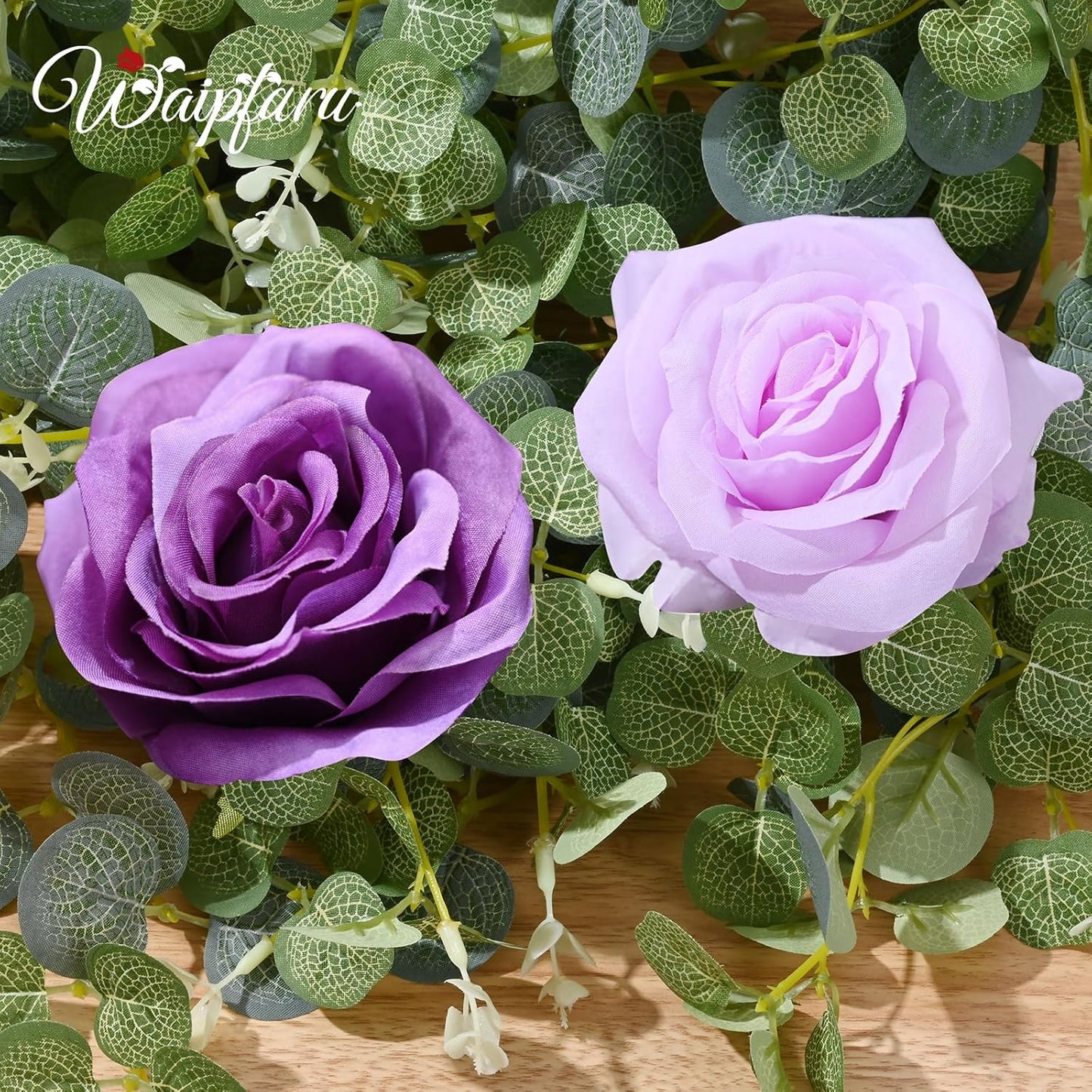 Waipfaru 2 Pcs Flower Garland, 6.07Ft Eucalyptus With Flowers, Rose Floral Vines for Wedding Reception Table Mantle Room Spring Summer Decor (Purple)