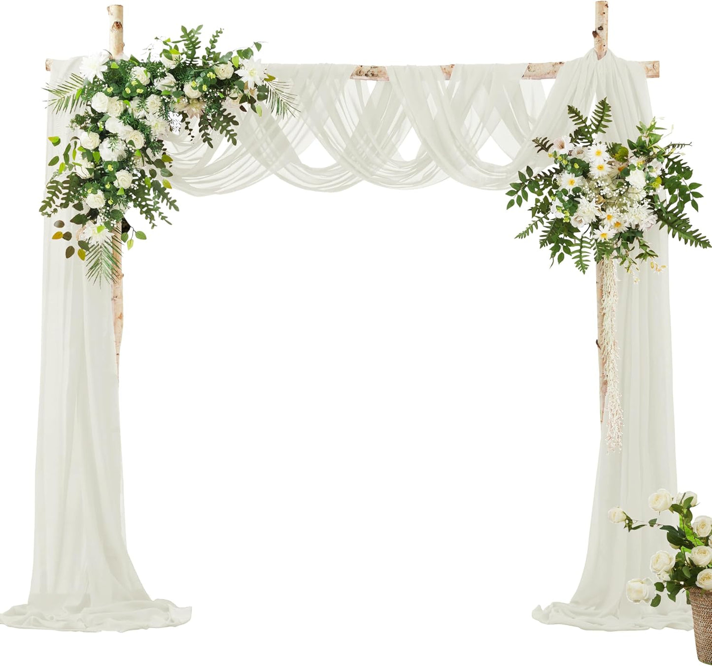 VACVELT Wedding Arch Draping Fabric, Ivory Chiffon, 1 Panel Sheer Drapes, 30 Inch x 20ft Chiffon Backdrop Curtain, Outdoor Sheer Drapery for Ceremony Party Ceiling