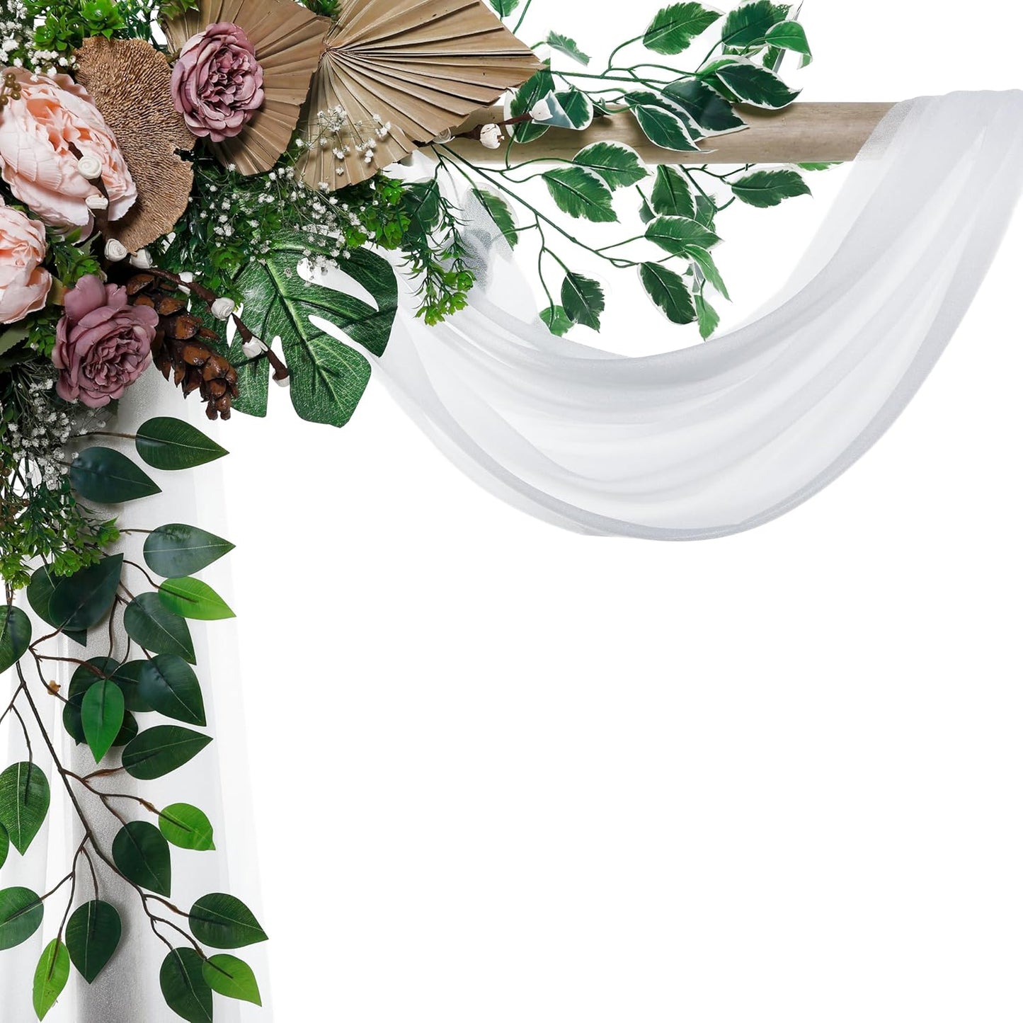 VDS Pack of 1 Panel (30 Inch X 50 Feet) Wedding Arch Draping Fabric Sheer Chiffon Fabric Drapery for Wedding Ceremony Reception Swag Backdrop Canopy Chuppah ARBO Altars Decoration (White)