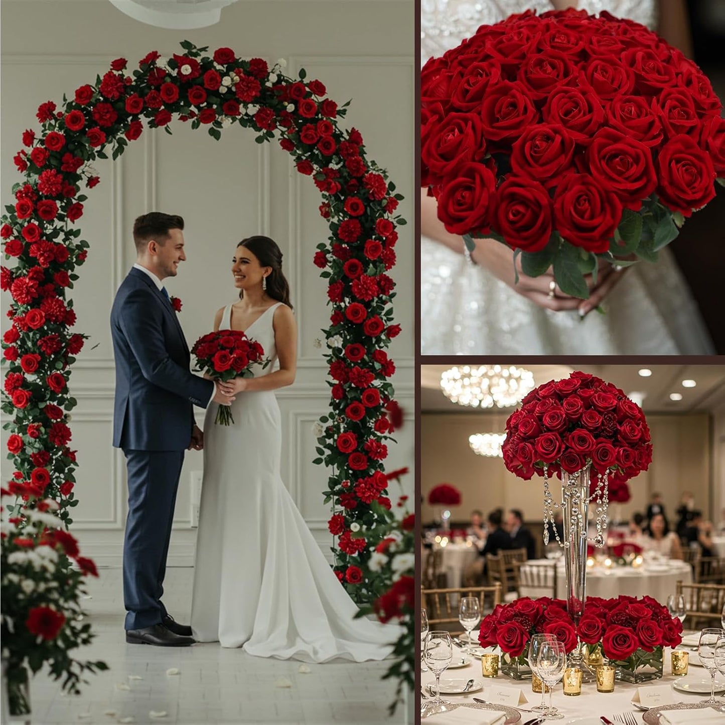 Auihiay 54PCS Red Roses Artificial Flower, Fake Silk Roses, Artificial Roses Bulk for Wedding Decorations Table Centerpieces, Mother's Day Valentine's Day Home Decor