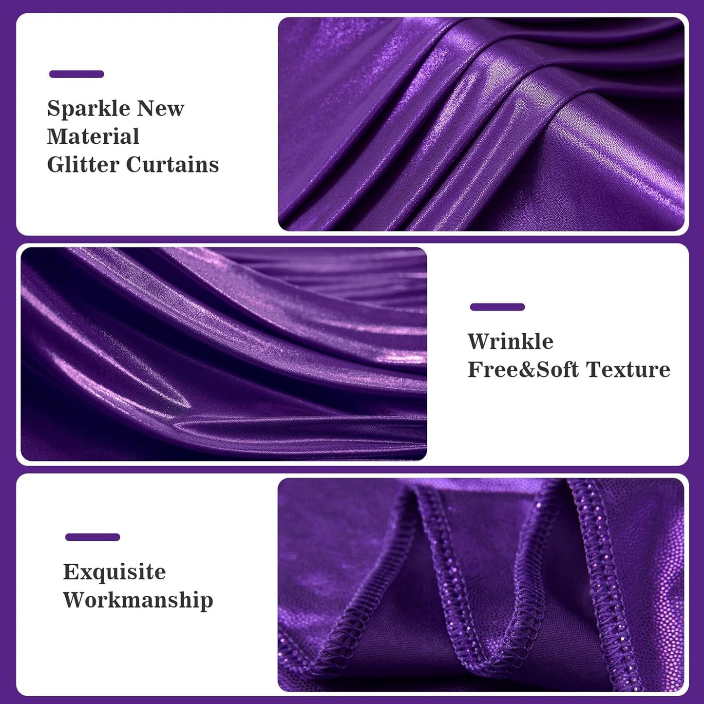 10x10ft Thick Purple Glitter Backdrop Curtain Panels for Parties, Wrinkle Free Sequin Sparking Photo Backdrop Drapes, 2 Panels 5x10ft Shimmer Back Drop Cloth for Wedding Birthday Photography