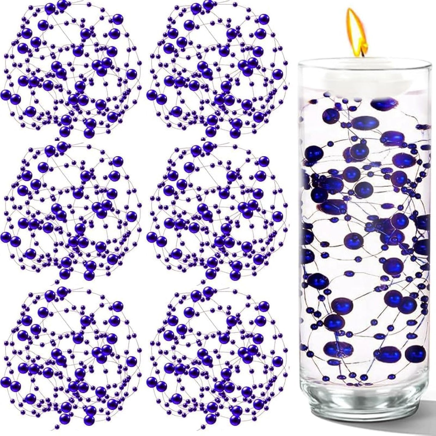 50 PCS Artificial Floating Beads for Centerpieces Vases, Dark Purple 8+3mm String Beads for Wedding Party Faux Pearl String for Decorating, String Pearls for Crafts Vase Filler