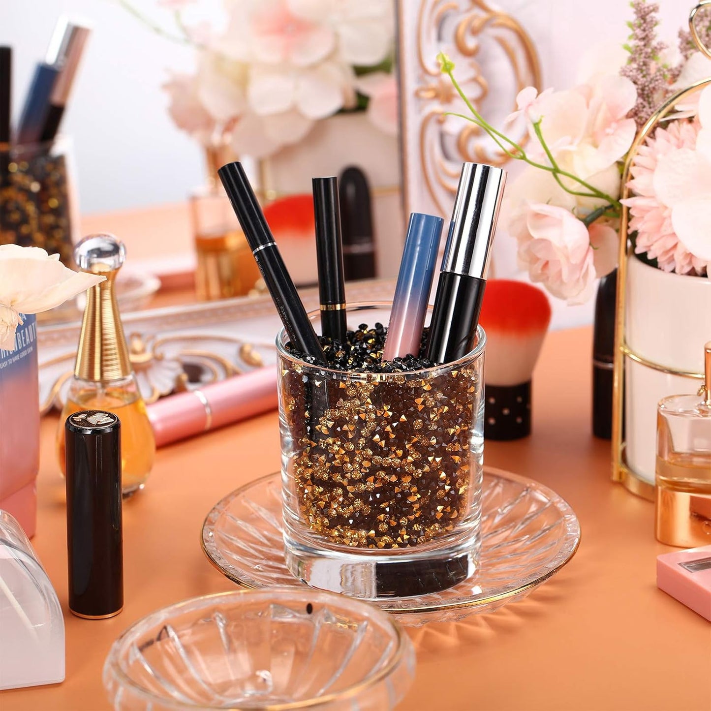 10000 Clear Wedding Table Scatter Confetti Crystals Acrylic Diamonds Rhinestones for Table Centerpiece Decorations Wedding Decorations Bridal Shower Decorations Vase Beads (Gold and Black, 4 mm)