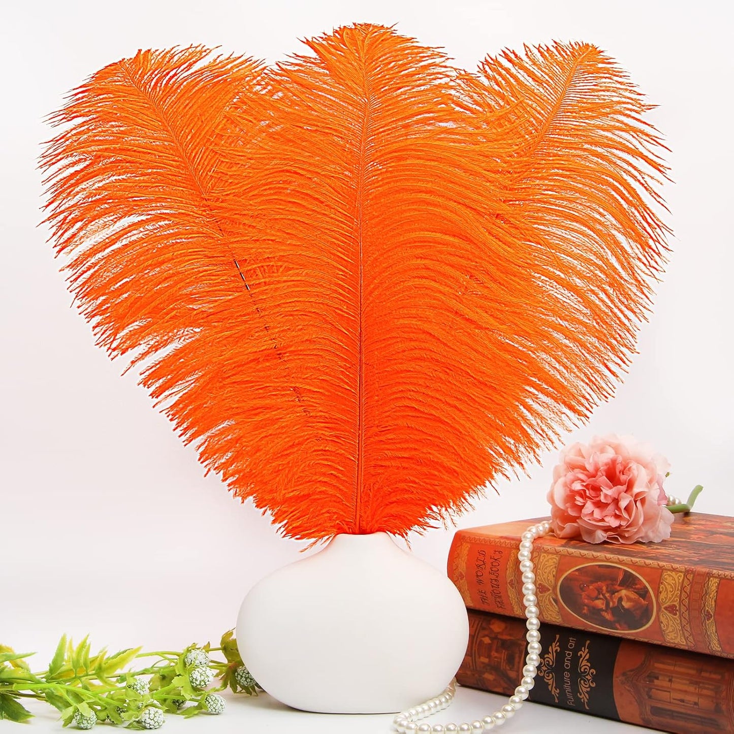 THARAHT Orange Ostrich Feathers 12pcs Large Natural Bulk 16-18Inch 40cm-45cm for Wedding Party Centerpieces Halloween and Home Decoration Feathers