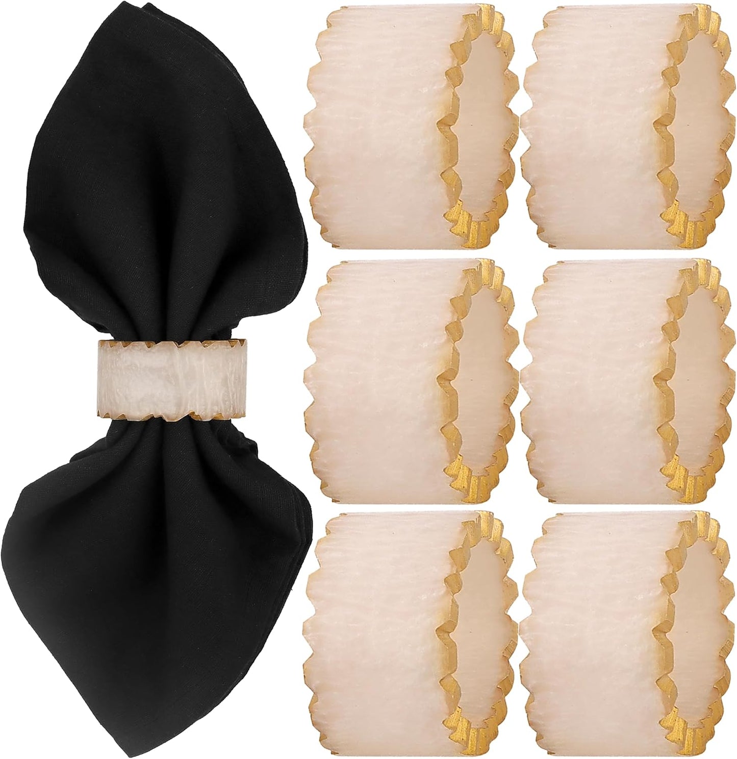 Rustic Epoxy Resin Napkin Rings Set of 6 - Napkin Holders for Parties, Dining, Family Gatherings, Weddings, Holidays, Décor, Gifting Durable Tabletop Decor (Ivory) CLEENTABLE