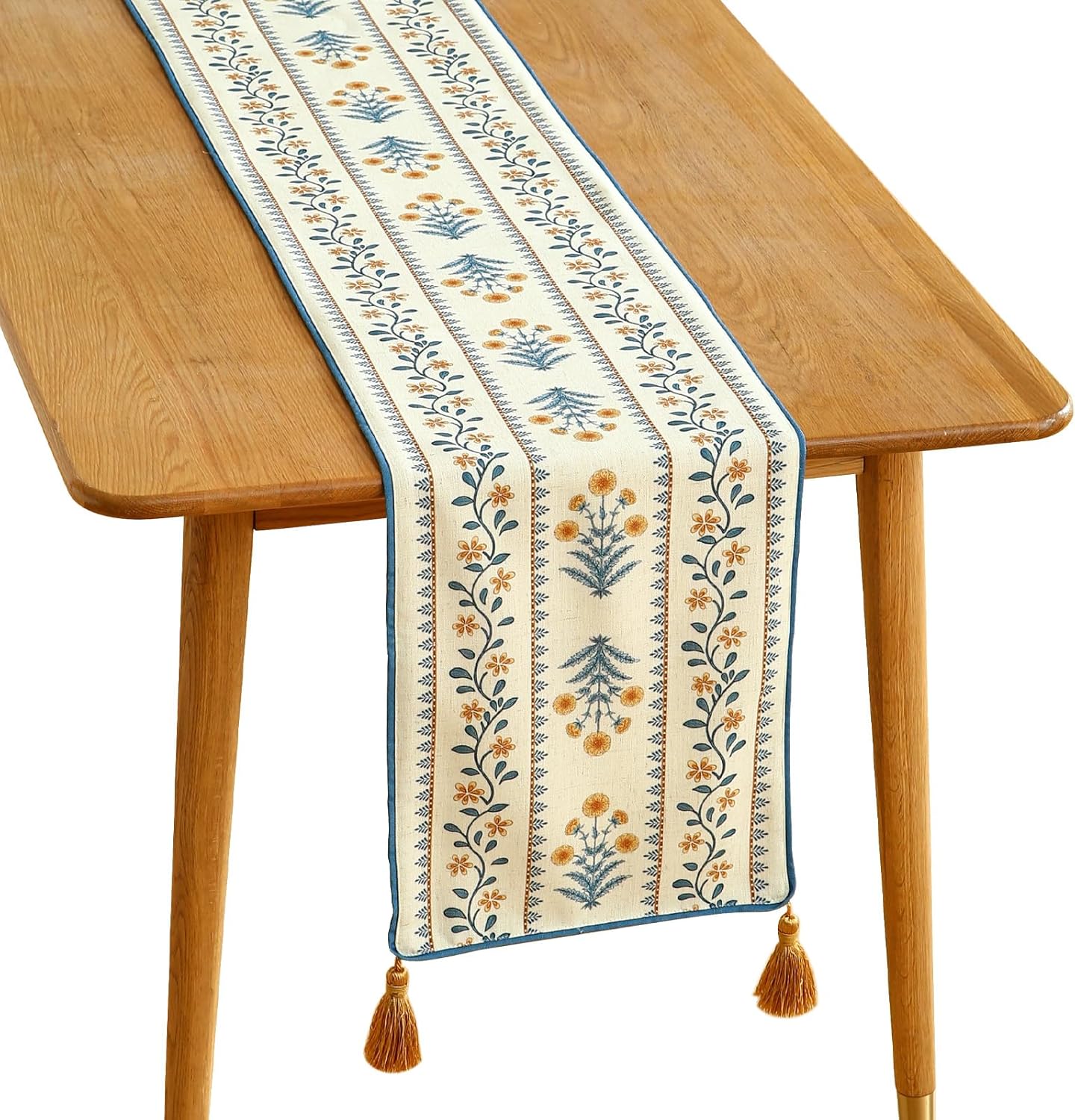 ISAENNE Designer Pale Yellow Elegant Linen Table Runner 71 Inches Long,French Floral Pattern Elegant Table Runners for Dining Tables,Thanksgiving,Kitchen Tables,Christmas,12"*71"-Estevan A