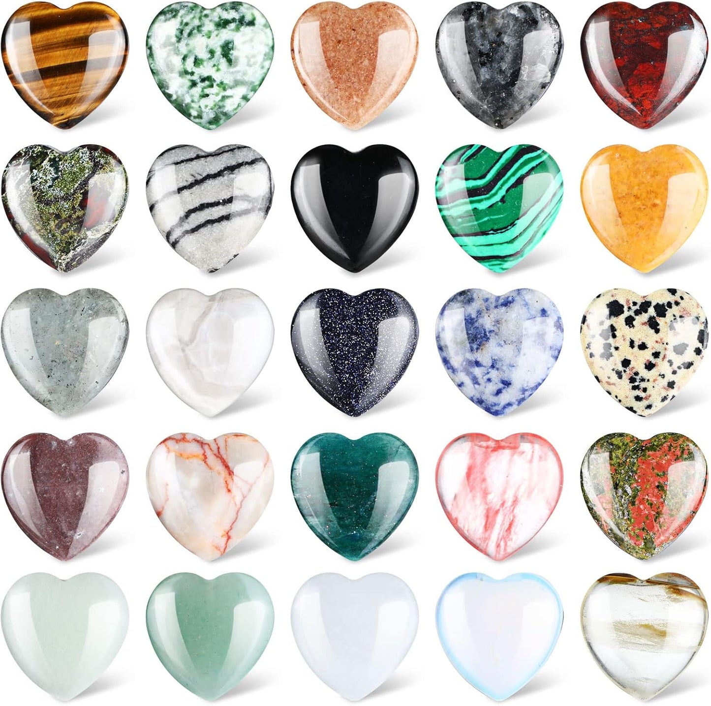 Nuenen 24 Pcs 1 Inch 25mm Natural Heart Shaped Stones Crystals and Gemstones Worry Stones Bulk Love Crystals Set Heart Shaped Rocks Pocket Palm Stone for Stress Reiki Balancing Home Decoration Yoga