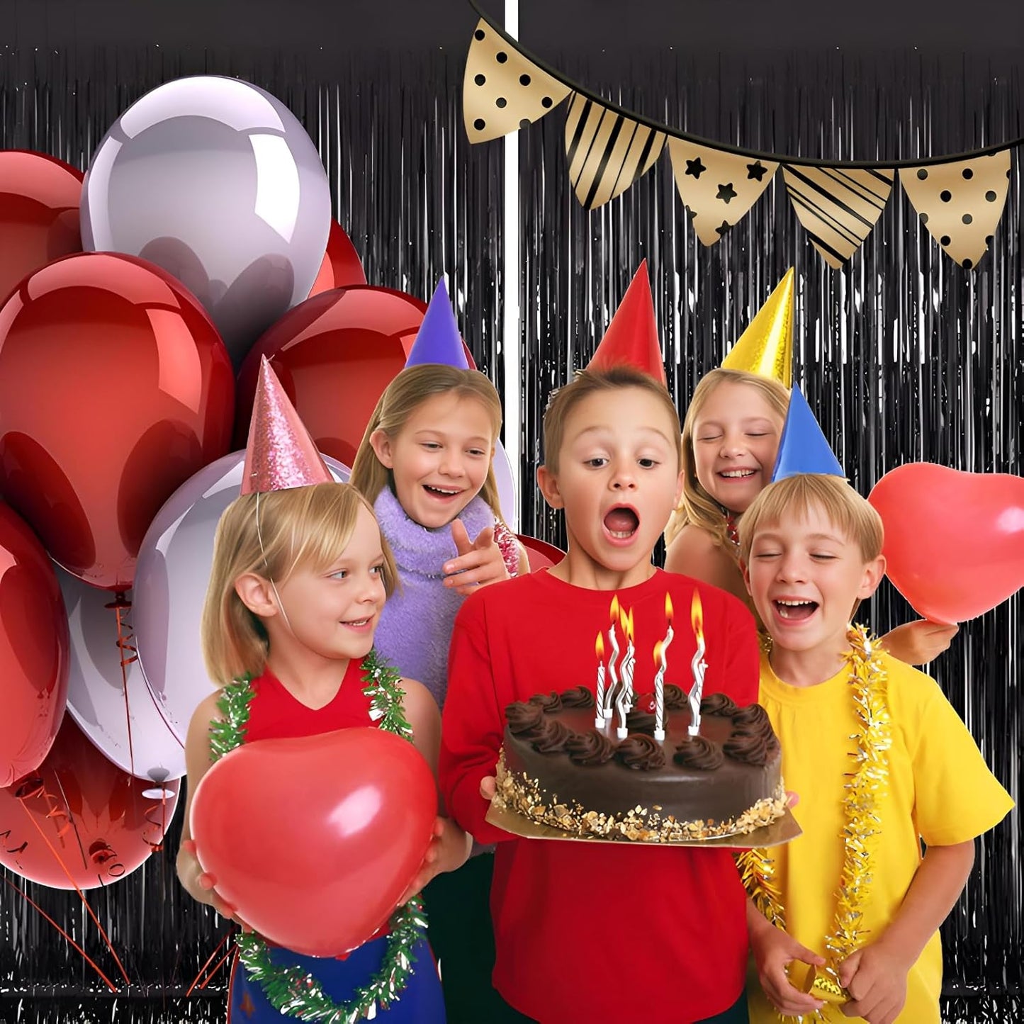 Keyali 2 Pack 3.3 * 8.3 ft Foil Curtain Metallic Tinsel Fringe Curtains Photo Booth Props Backdrop for Birthday Wedding Engagement Baby Shower Christmas Holiday Celebration Partyl,Black