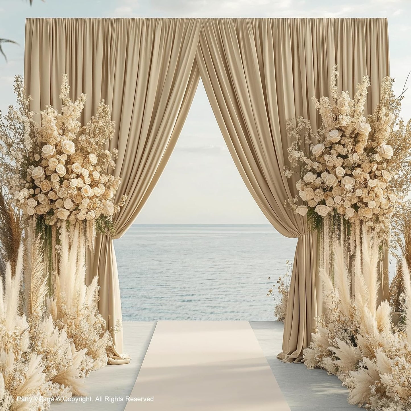 PartyVillage 20ft×15ft Beige Backdrop Curtain for Wedding Parties, 4 Panels Wrinkle Free 15 FT Long Polyester Photo Backdrop Drapes Back Drop Cloth for Birthday Photography Background