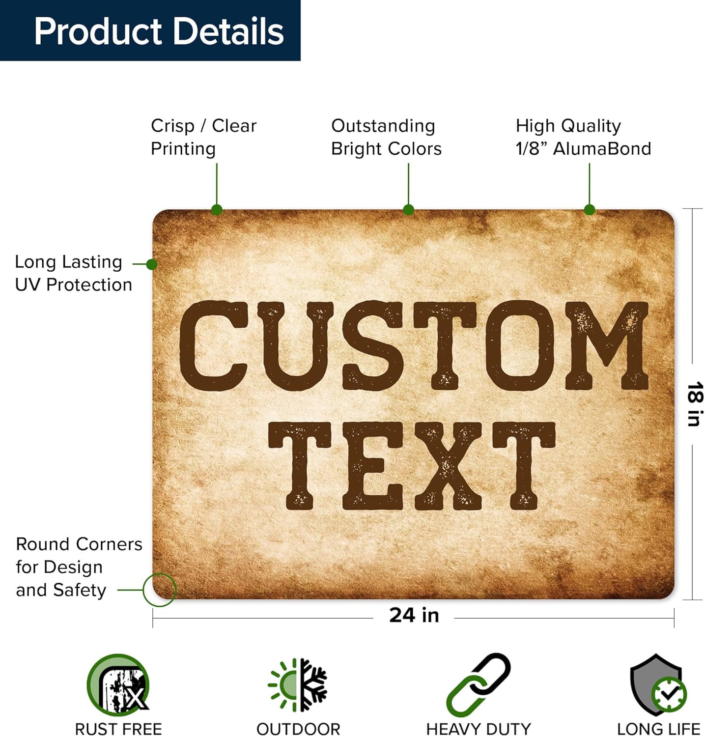 Custom Sign, Custom Street Sign, 11 Font Colors, 13 Font Styles, 4 Hole Options, 22 Sizes, 18x24 Inches, Rust Free DiBound, Fade Resistant, Made in USA by My Sign Center (Vintage)