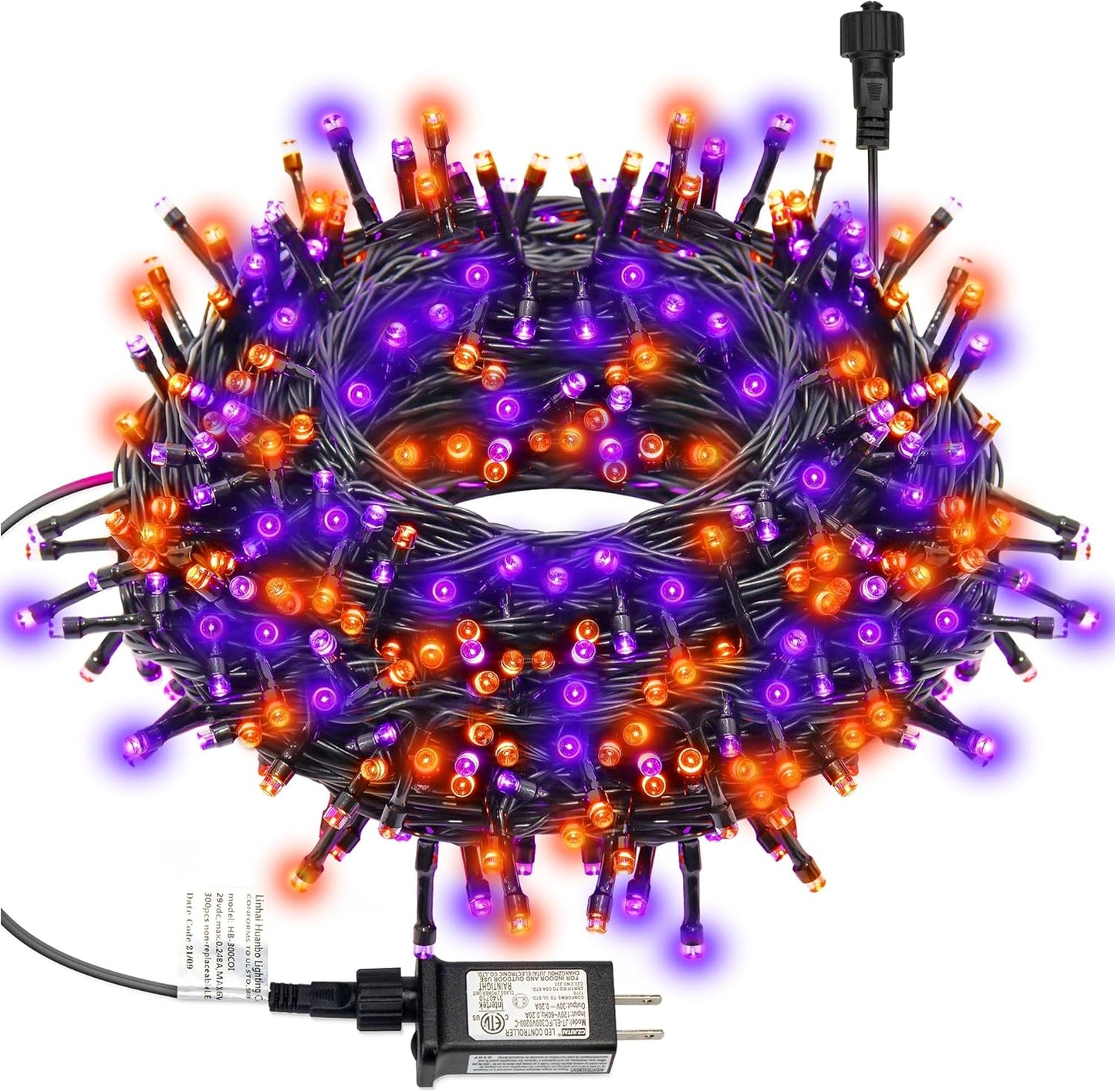 300 LED Halloween String Lights, 98.5FT with 8 Modes, Waterproof, Plug in for Indoor/Outdoor Party Decorations (Purple & Orange)