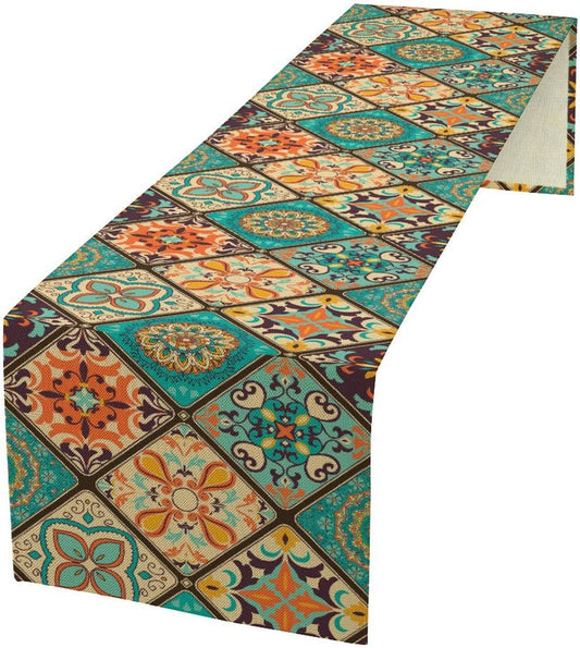 Boho Floral Table Runner,Vintage Bohemian Style Table Runner for Kitchen Dining Table Home Party Decoration 13x36 Inch
