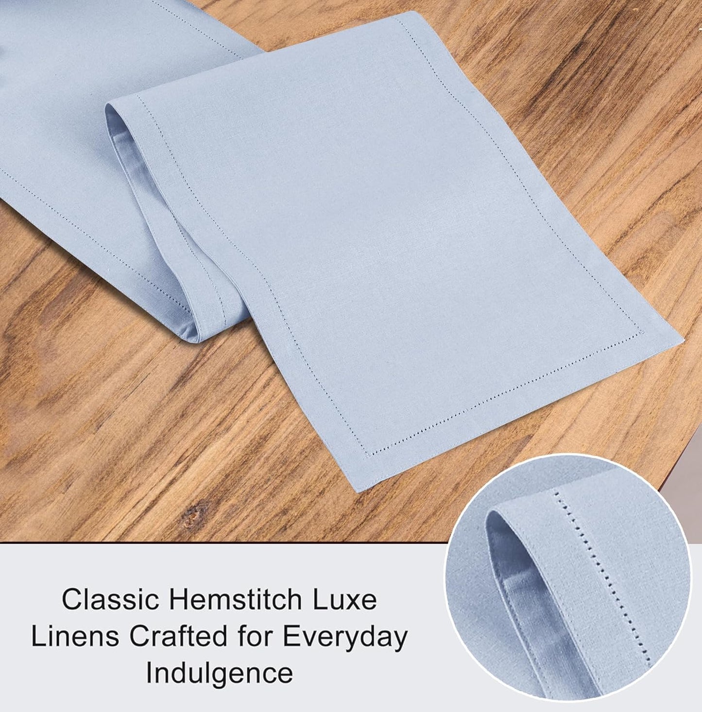 Ruvanti Linen Table Runner 60 Inches, Classic Hemstitch, Washable, Reusable, Non-Slipping, Stain Resistant- Perfect for Parties, Weddings, Dinners, Thanksgiving, Christmas, Indoor use – Arctic Ice