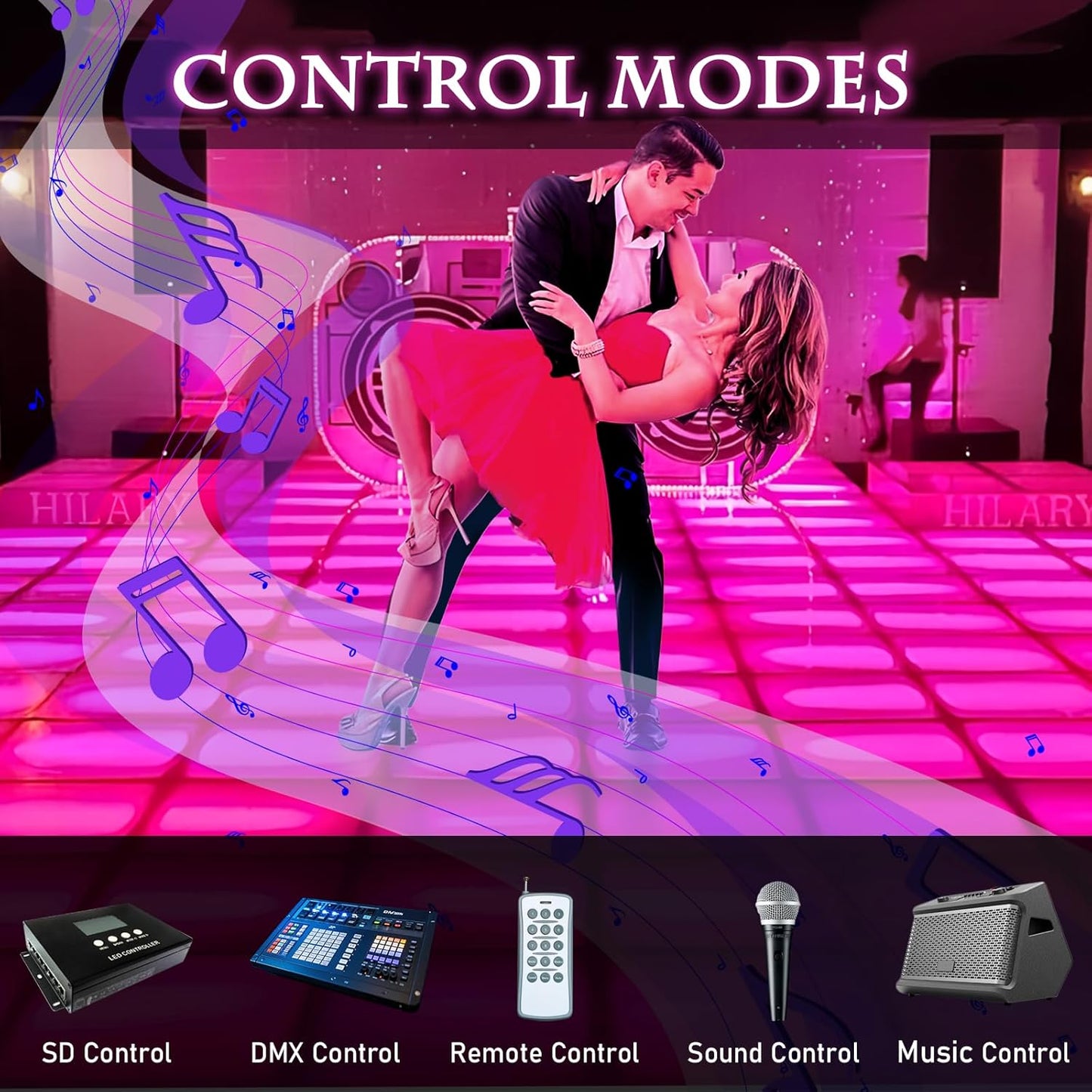 Dance Floor Stage Lights-Tempered Glass with Flight Case - RGB Color Changing Lights for Wedding, Party, Club - Non-Slip (RGB-Magnetic, 12 * 12 FT)